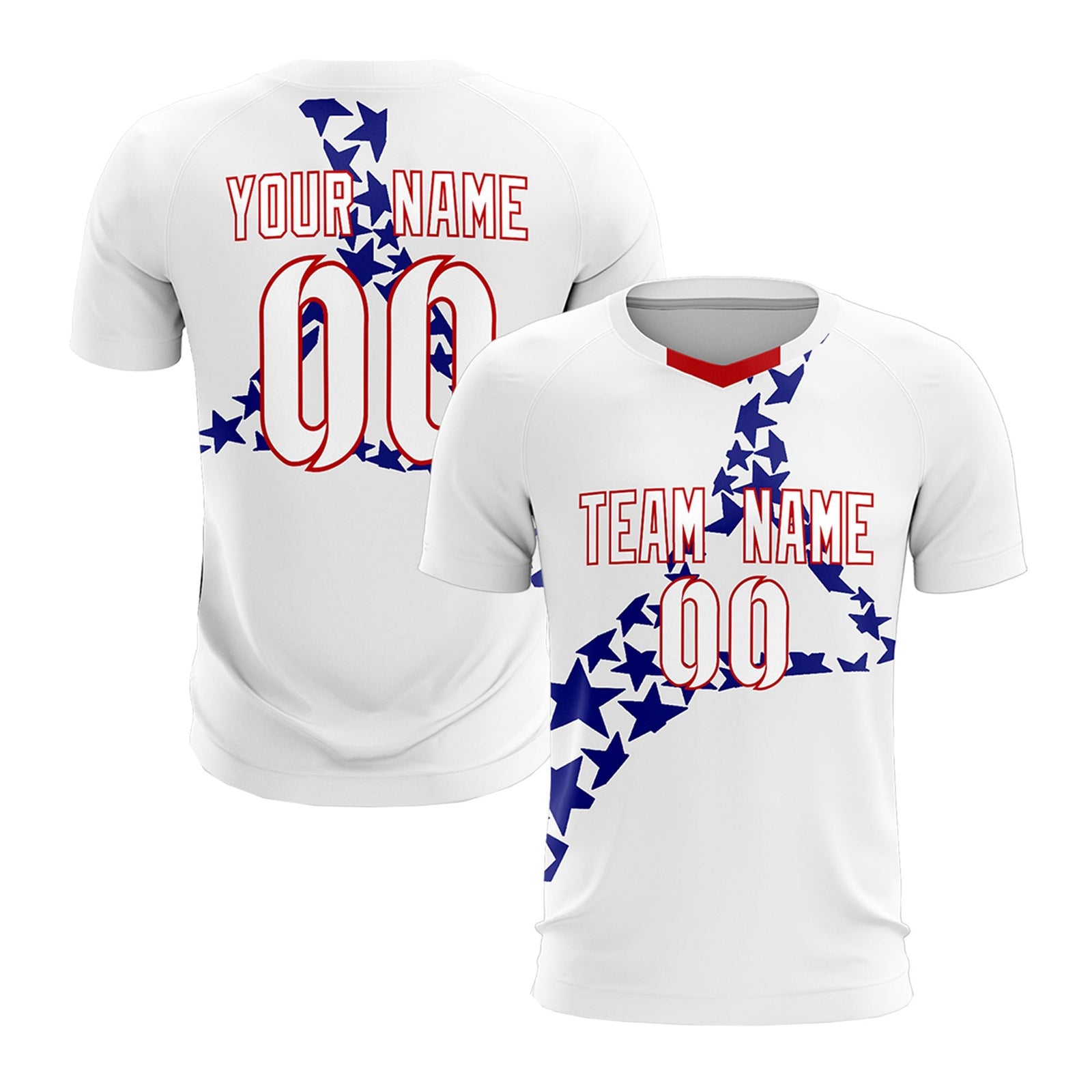 Custom White Royal America Star World Cup Inspired Drapable Graffiti Pattern Soccer Sets Jersey