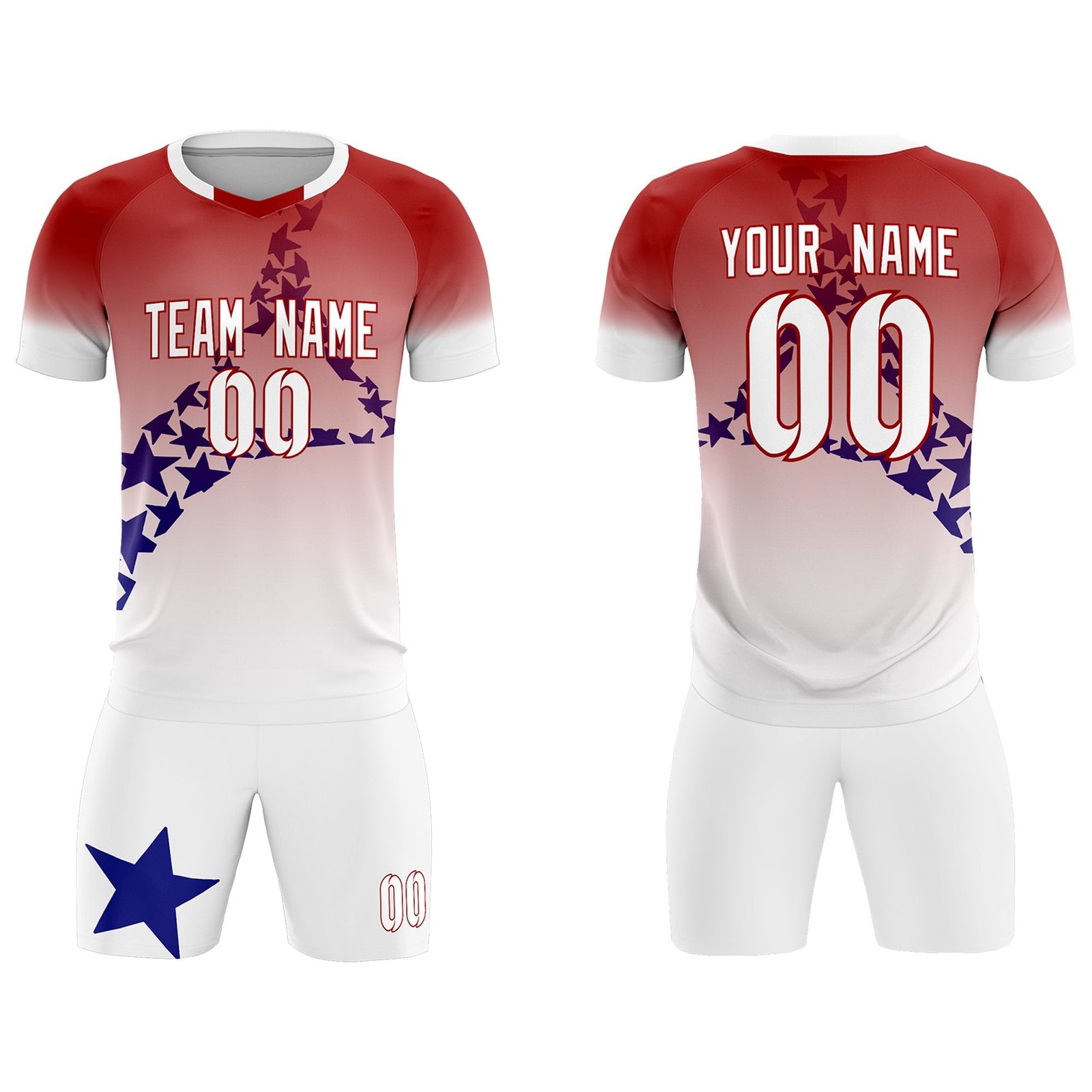 Custom Red Royal America Star World Cup Inspired Quick-Drying Gradient Fashion Soccer Sets Jersey