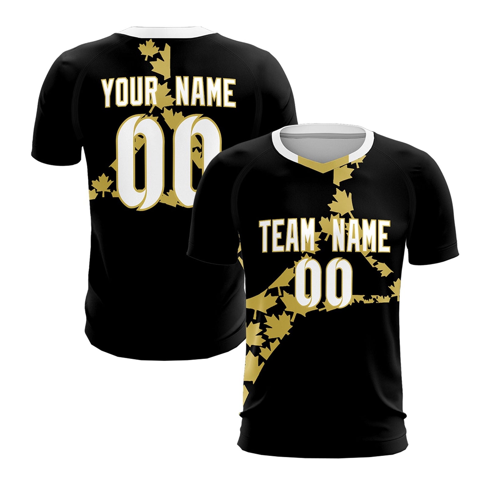 Custom Black Old Gold Canada Maple Leaves World Cup Inspired Breathable Graffiti Pattern Soccer Sets Jersey