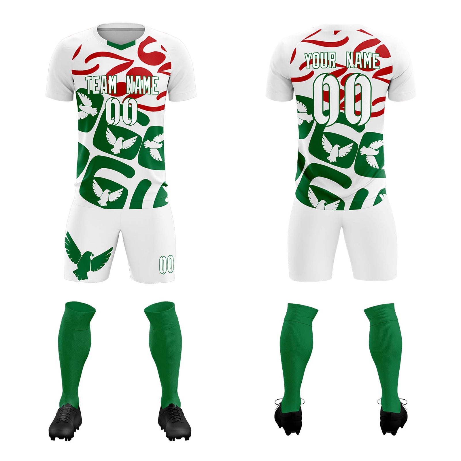 Custom White Mexico Eagle World Cup Inspired Wrinkle-Resistant Graffiti Pattern Soccer Sets Jersey