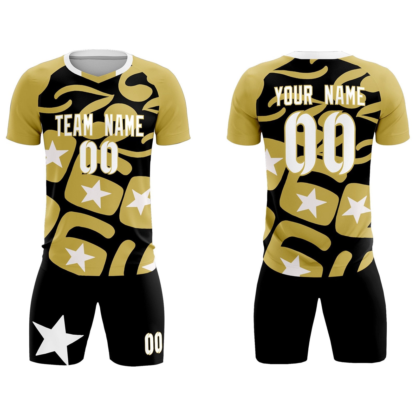 Custom Old Gold Black America Star World Cup Inspired Breathable Graffiti Pattern Soccer Sets Jersey