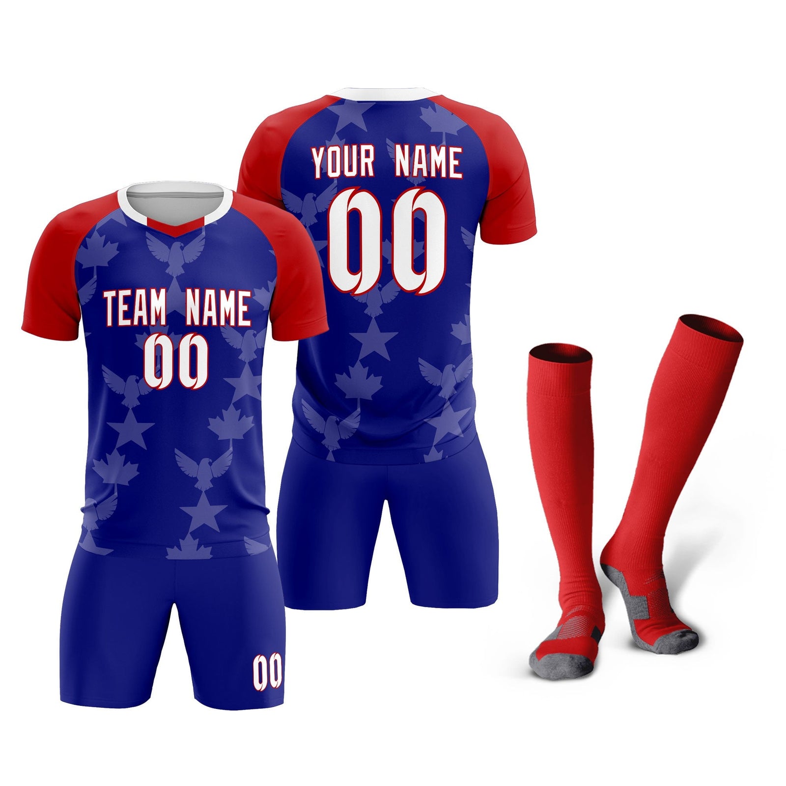 Custom Red Royal World Cup Inspired Wrinkle-Resistant Training Uniform Raglan Sleeve Soccer Sets Jersey