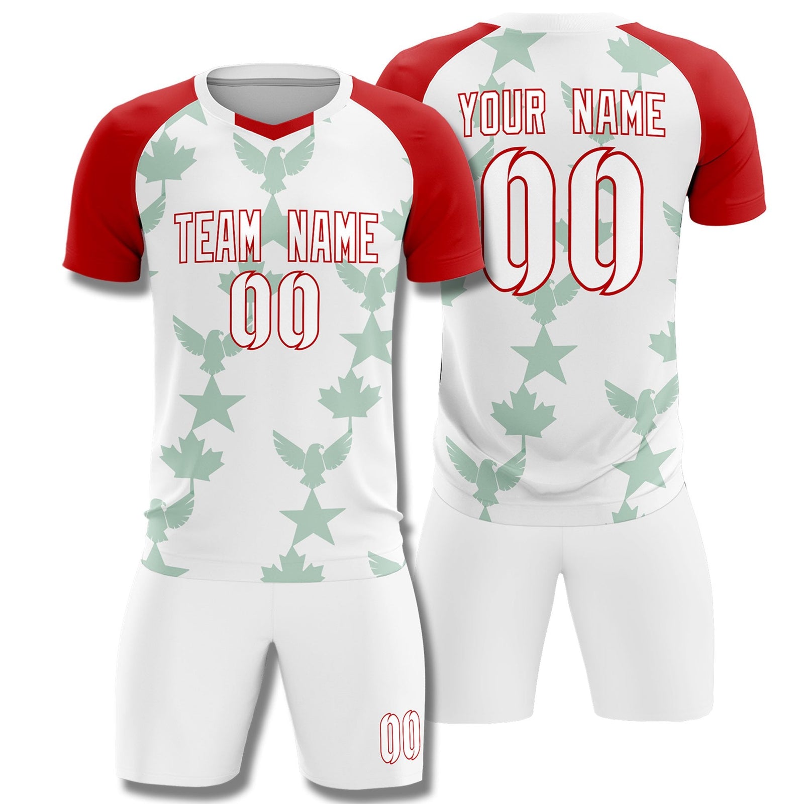 Custom Red White World Cup Inspired Lightweight&Drapable Training Uniform Raglan Sleeve Soccer Sets Jersey