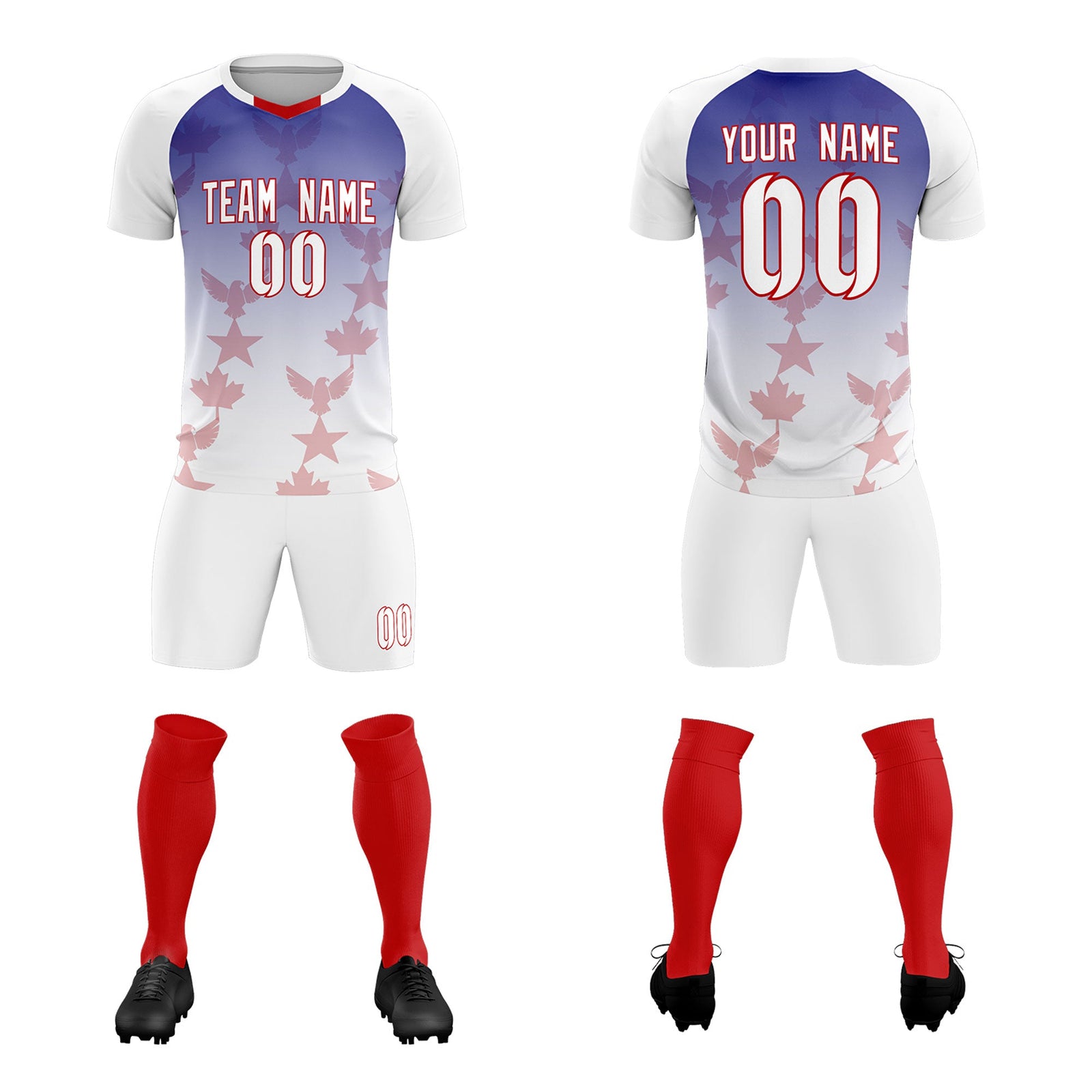 Custom White Royal World Cup Inspired Lightweight&Drapable Training Uniform Gradient Fashion Soccer Sets Jersey