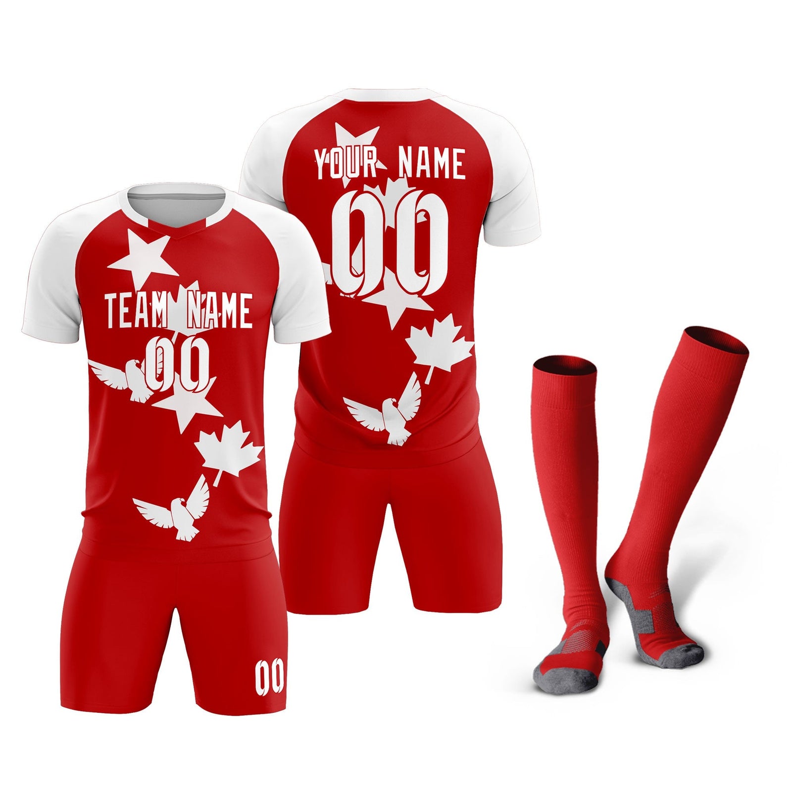 Custom White Red World Cup Inspired Lightweight&Drapable Training Uniform Raglan Sleeve Soccer Sets Jersey