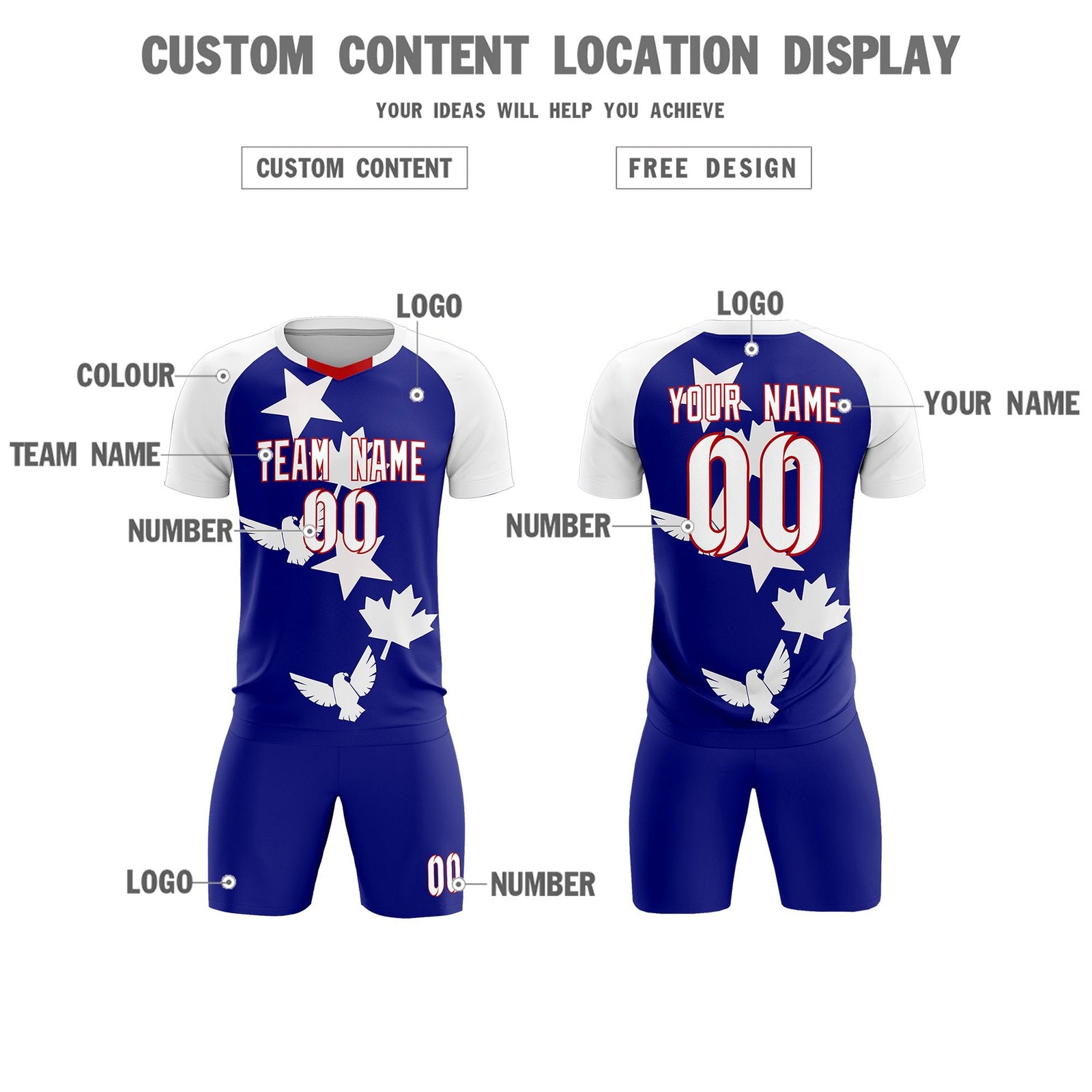 Custom White Royal World Cup Inspired Breathable&Quick-Drying Training Uniform Raglan Sleeve Soccer Sets Jersey