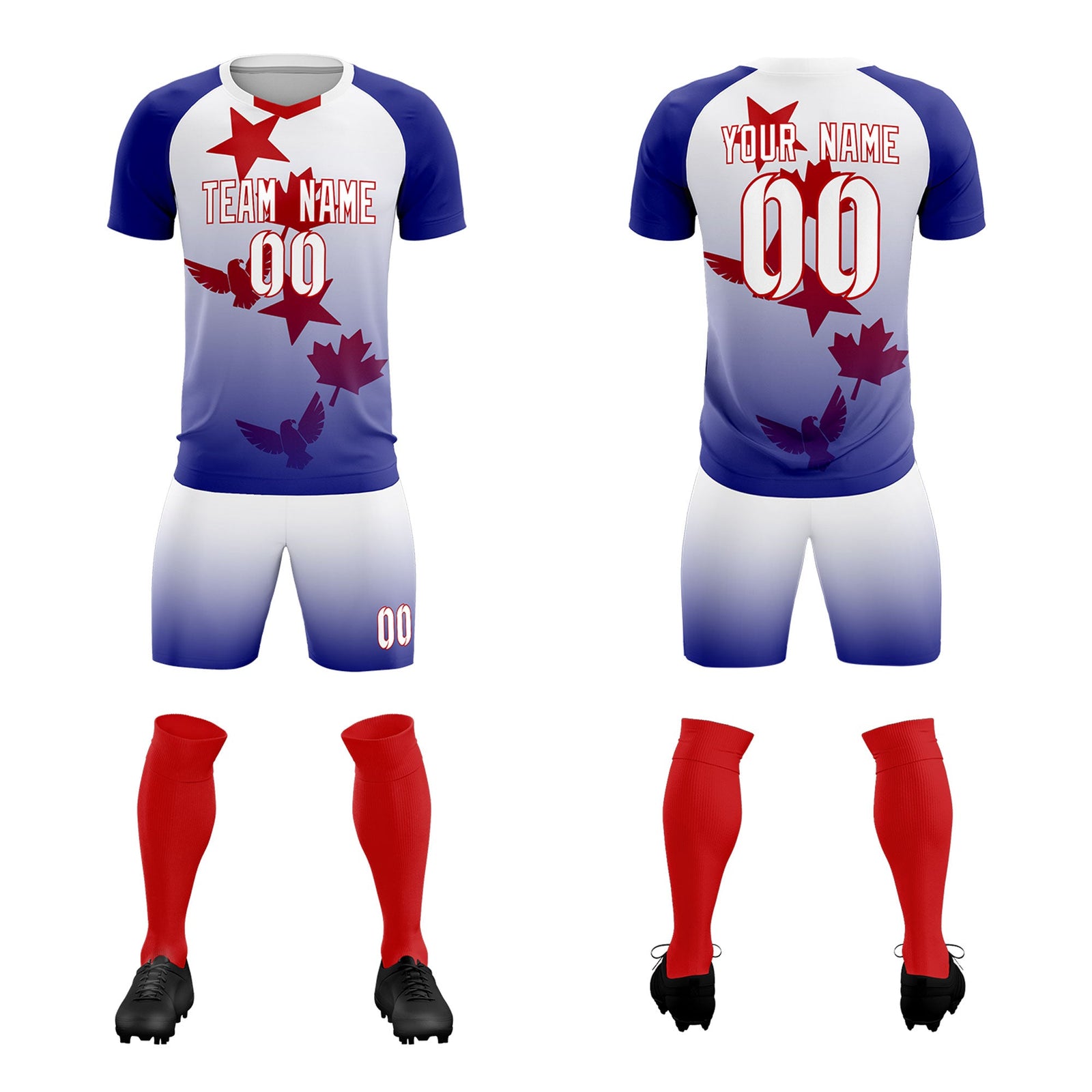 Custom Royal White World Cup Inspired Lightweight&Drapable Training Uniform Gradient Fashion Soccer Sets Jersey