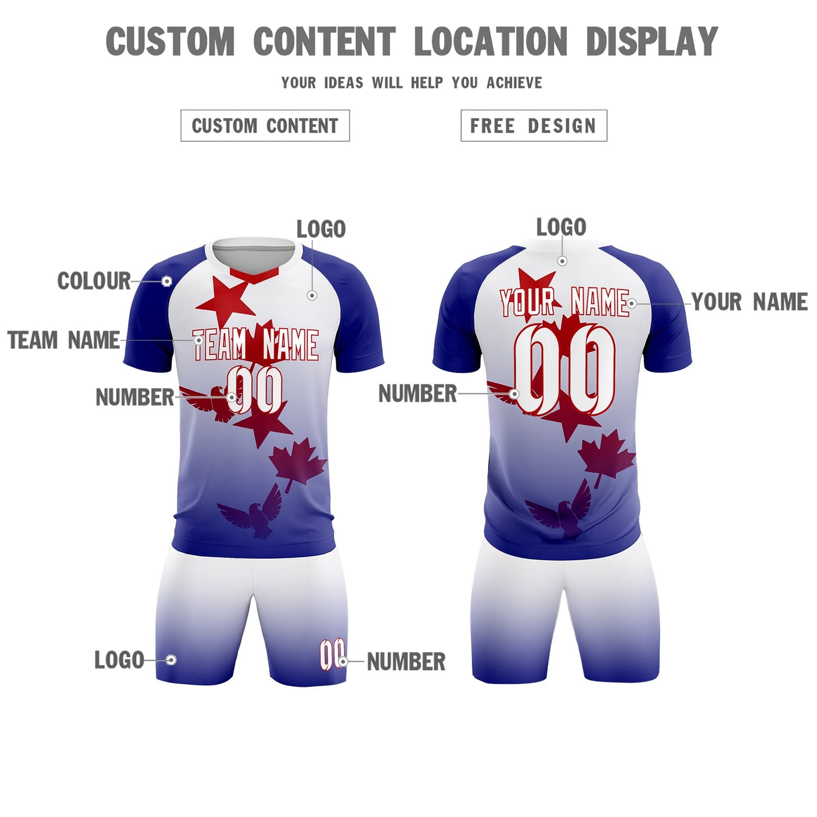 Custom Royal White World Cup Inspired Lightweight&Drapable Training Uniform Gradient Fashion Soccer Sets Jersey