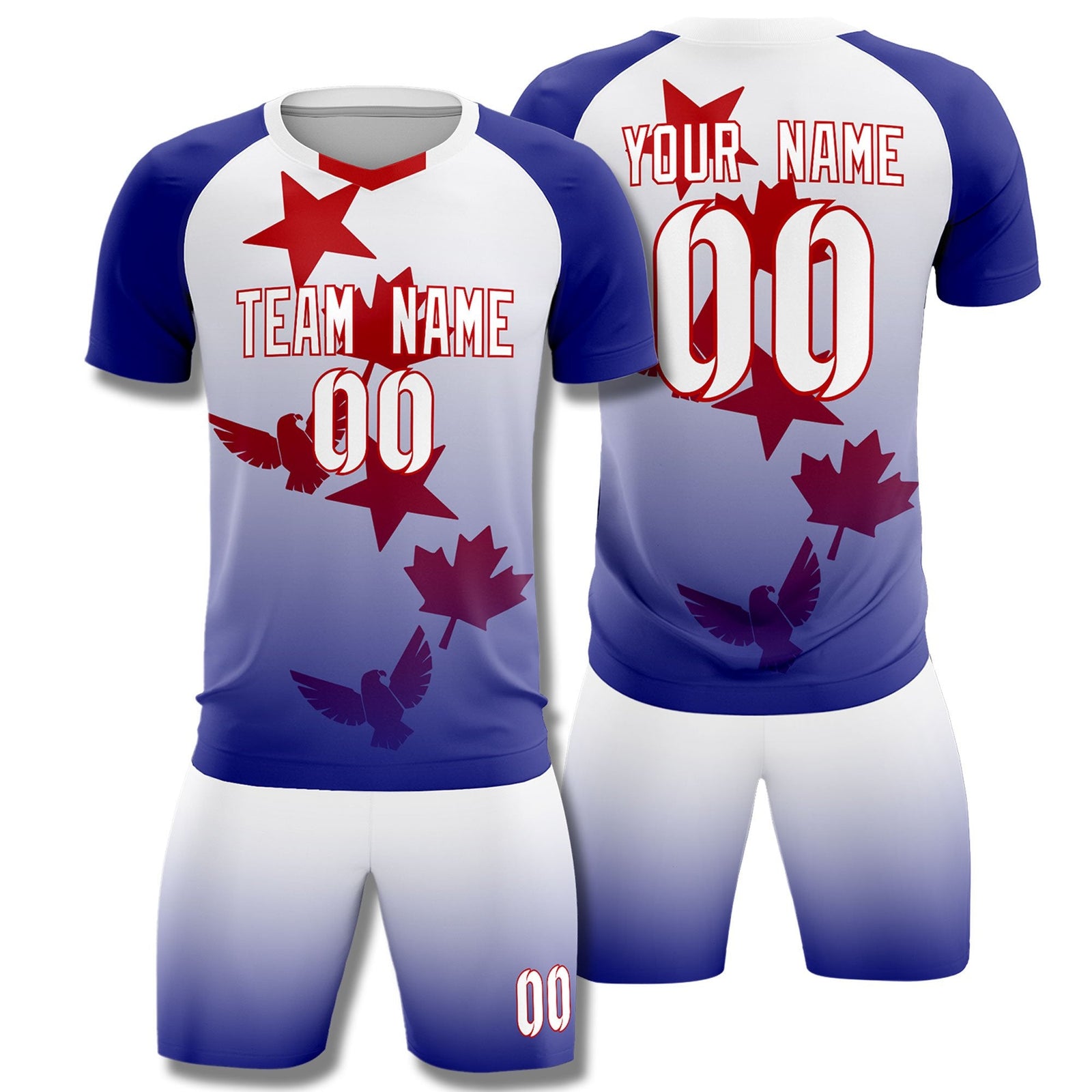 Custom Royal White World Cup Inspired Lightweight&Drapable Training Uniform Gradient Fashion Soccer Sets Jersey