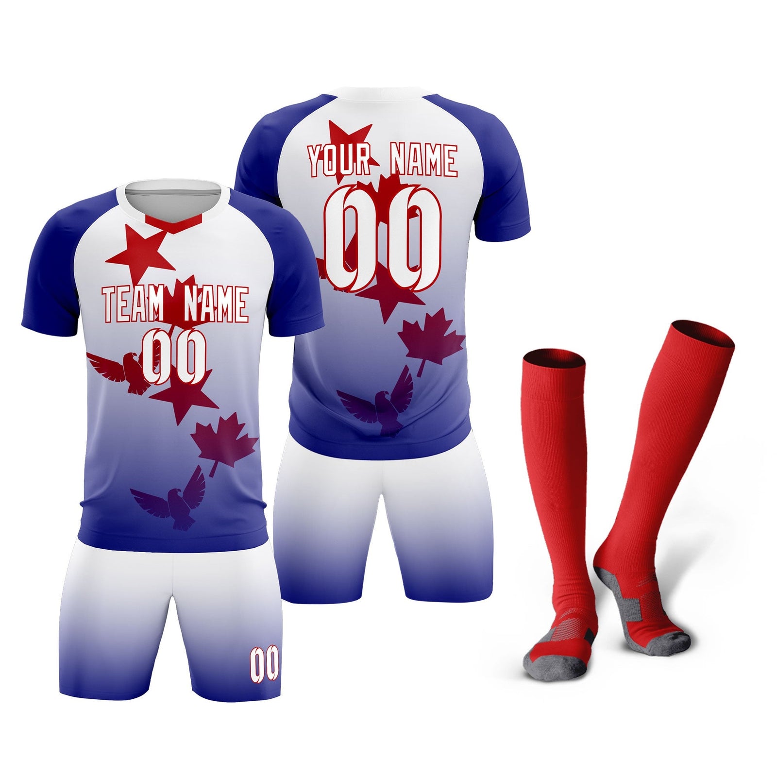 Custom Royal White World Cup Inspired Lightweight&Drapable Training Uniform Gradient Fashion Soccer Sets Jersey