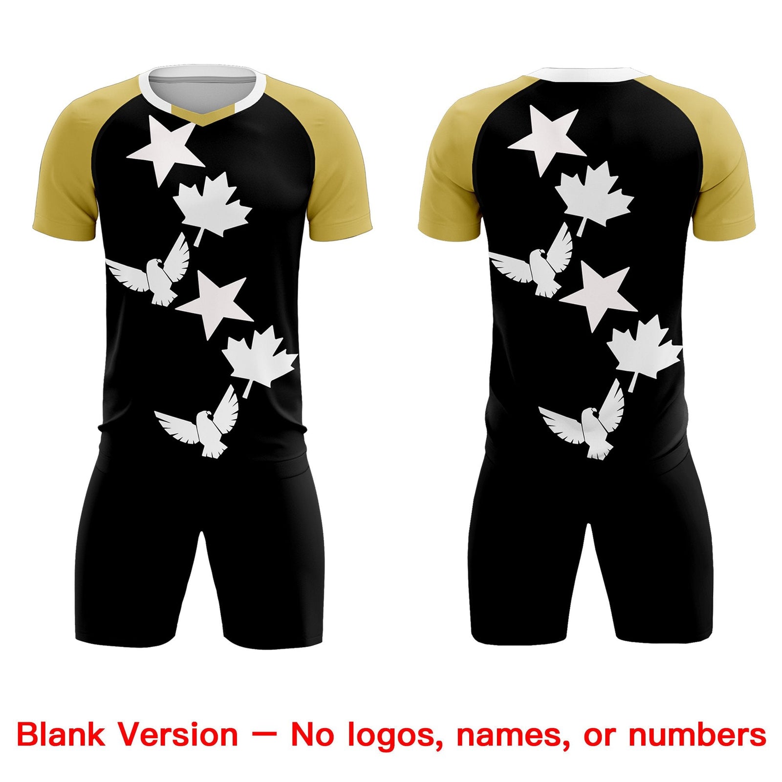Custom Old Gold Black World Cup Inspired Quick-Drying Training Uniform Raglan Sleeve Soccer Sets Jersey
