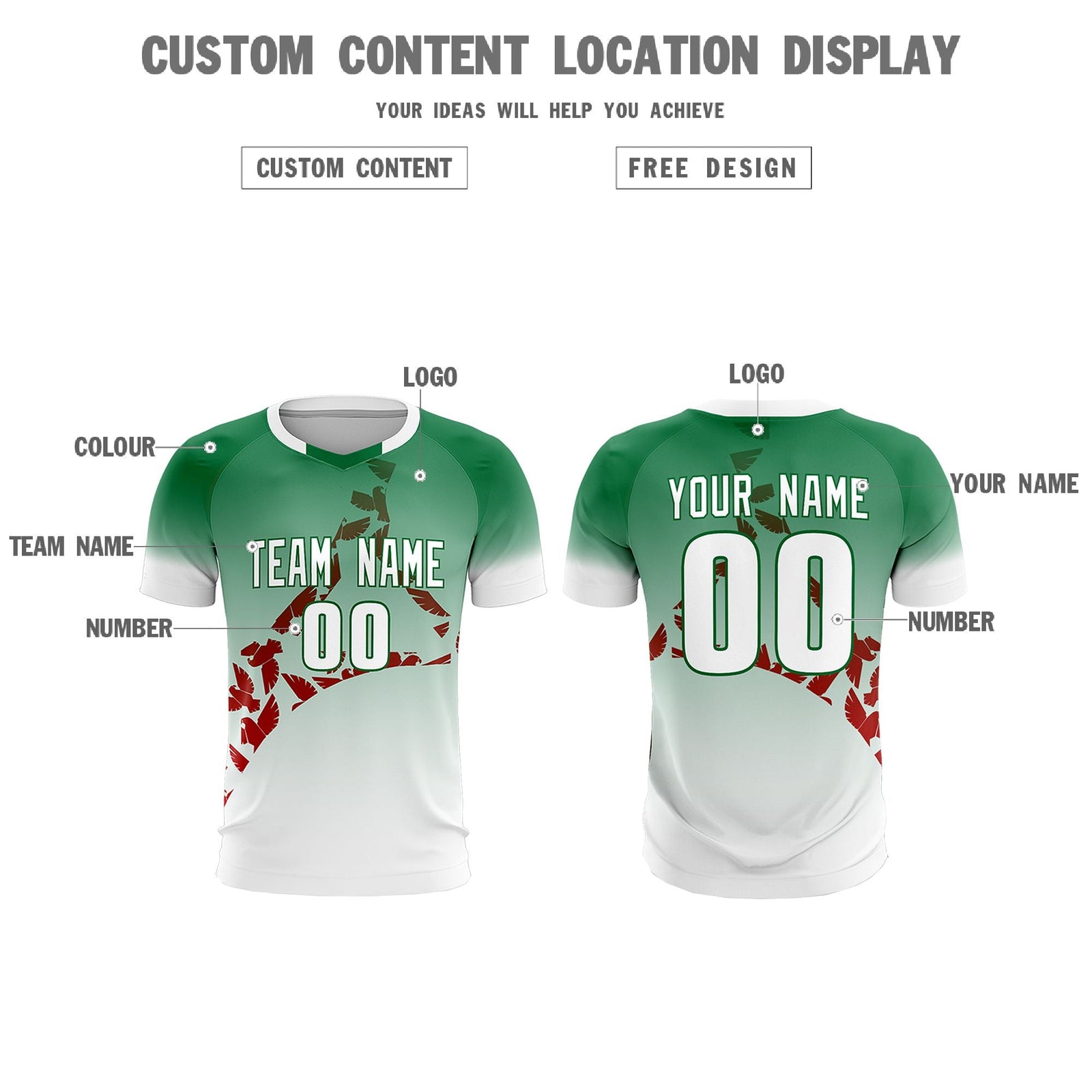 Custom Kelly Green Red Mexico Eagle World Cup Inspired Wrinkle-Resistant Gradient Fashion Soccer Sets Jersey