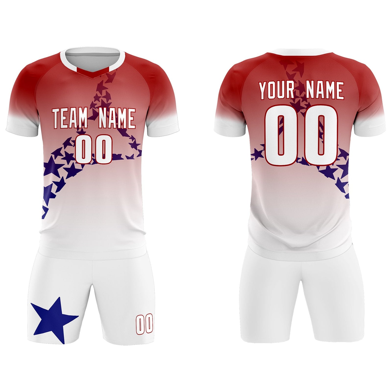 Custom Red Royal America Star World Cup Inspired Quick-Drying Gradient Fashion Soccer Sets Jersey