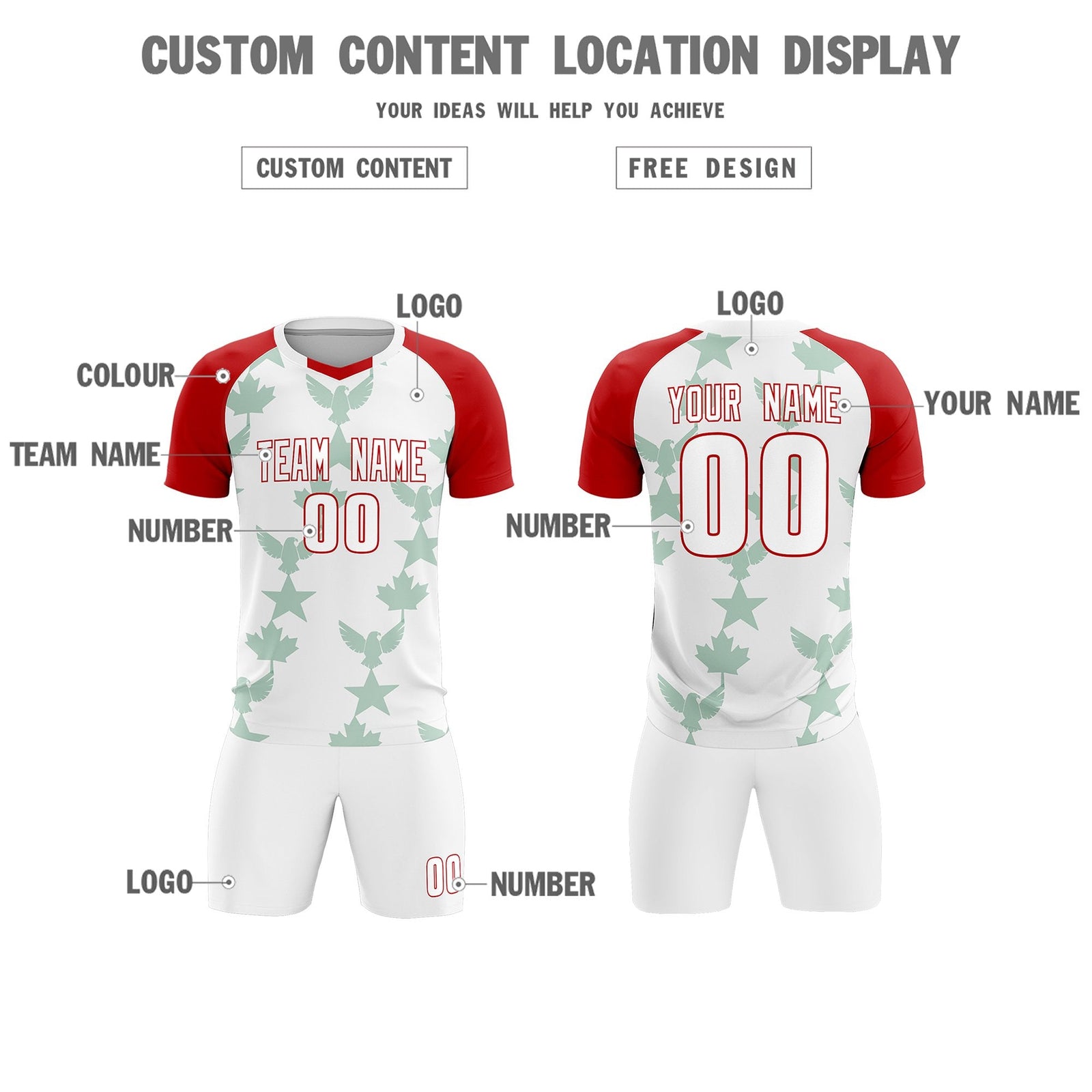 Custom Red White World Cup Inspired Lightweight&Drapable Training Uniform Raglan Sleeve Soccer Sets Jersey