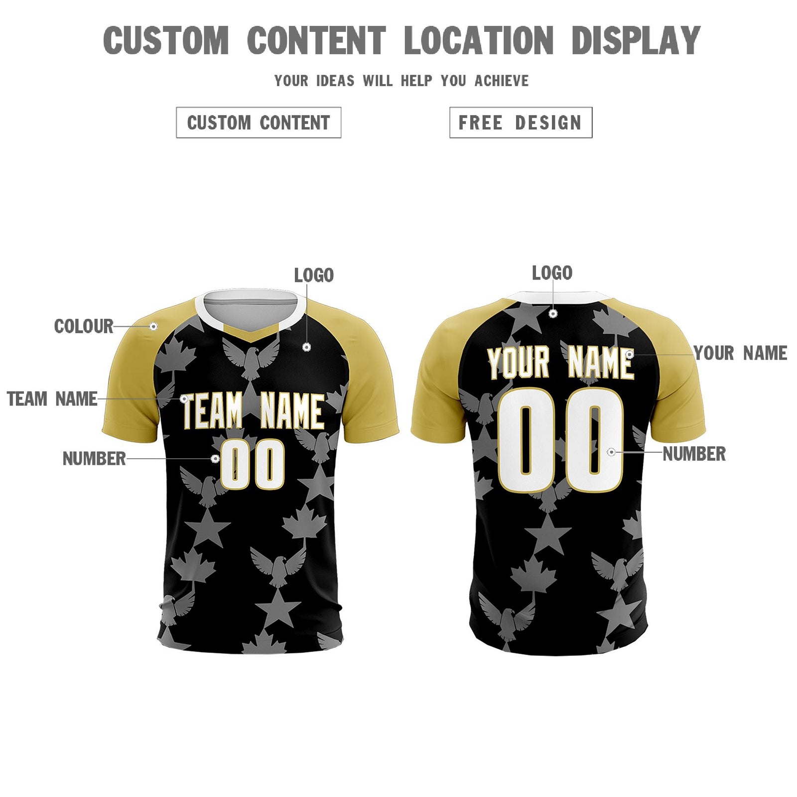 Custom Old Gold Black World Cup Inspired Breathable&Quick-Drying Training Uniform Raglan Sleeve Soccer Sets Jersey
