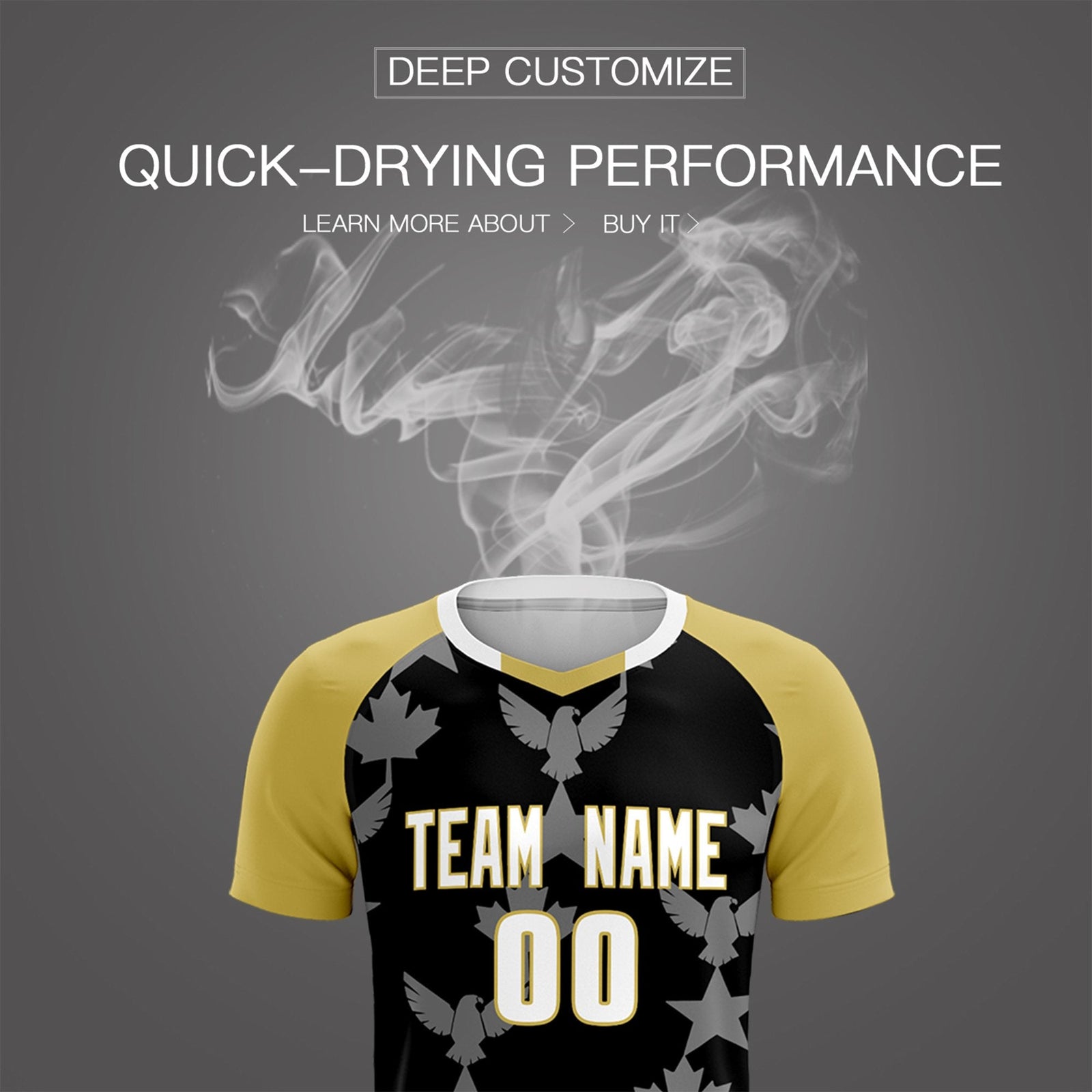 Custom Old Gold Black World Cup Inspired Breathable&Quick-Drying Training Uniform Raglan Sleeve Soccer Sets Jersey