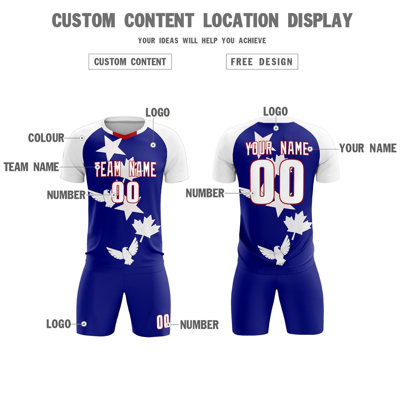 Custom White Royal World Cup Inspired Breathable&Quick-Drying Training Uniform Raglan Sleeve Soccer Sets Jersey