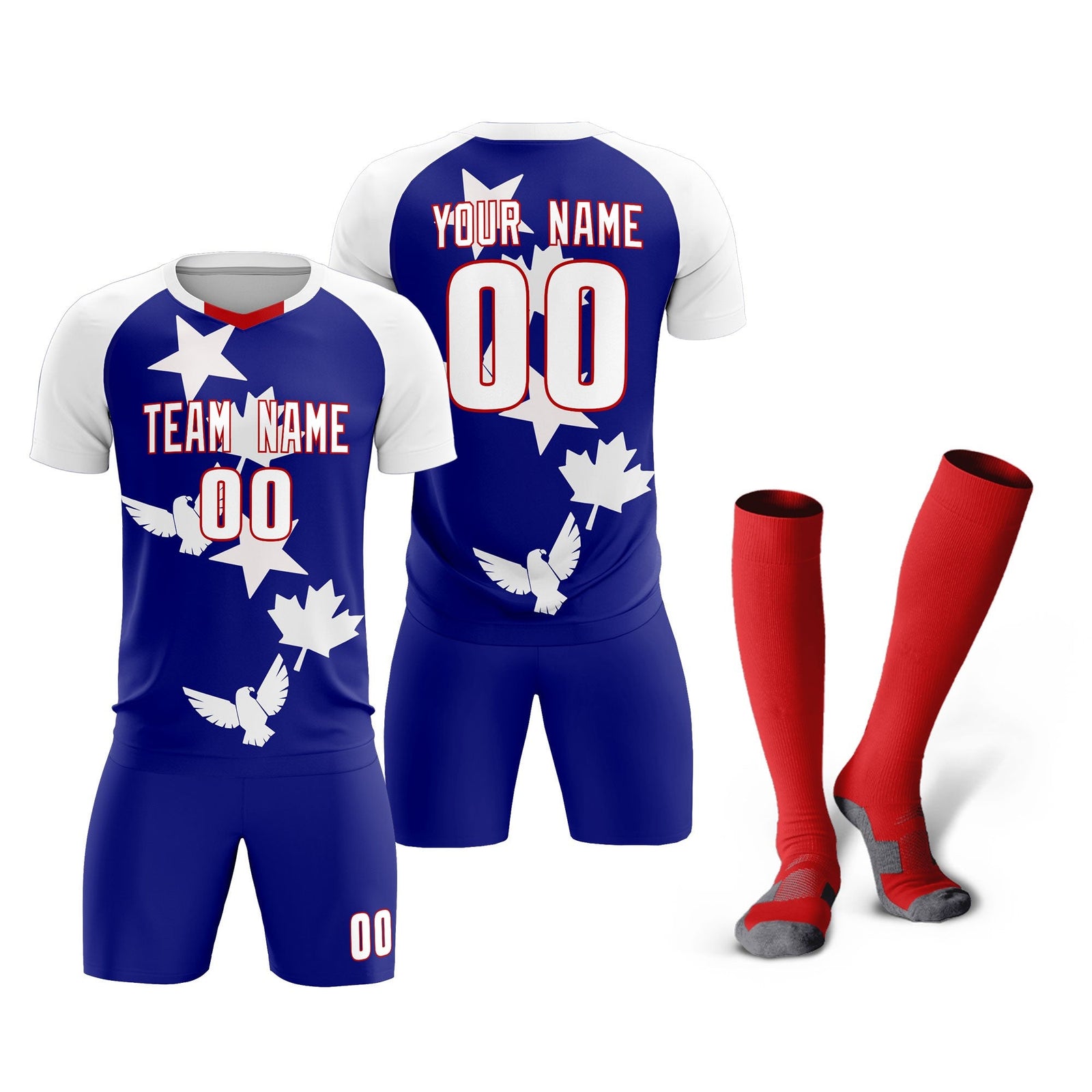 Custom White Royal World Cup Inspired Breathable&Quick-Drying Training Uniform Raglan Sleeve Soccer Sets Jersey