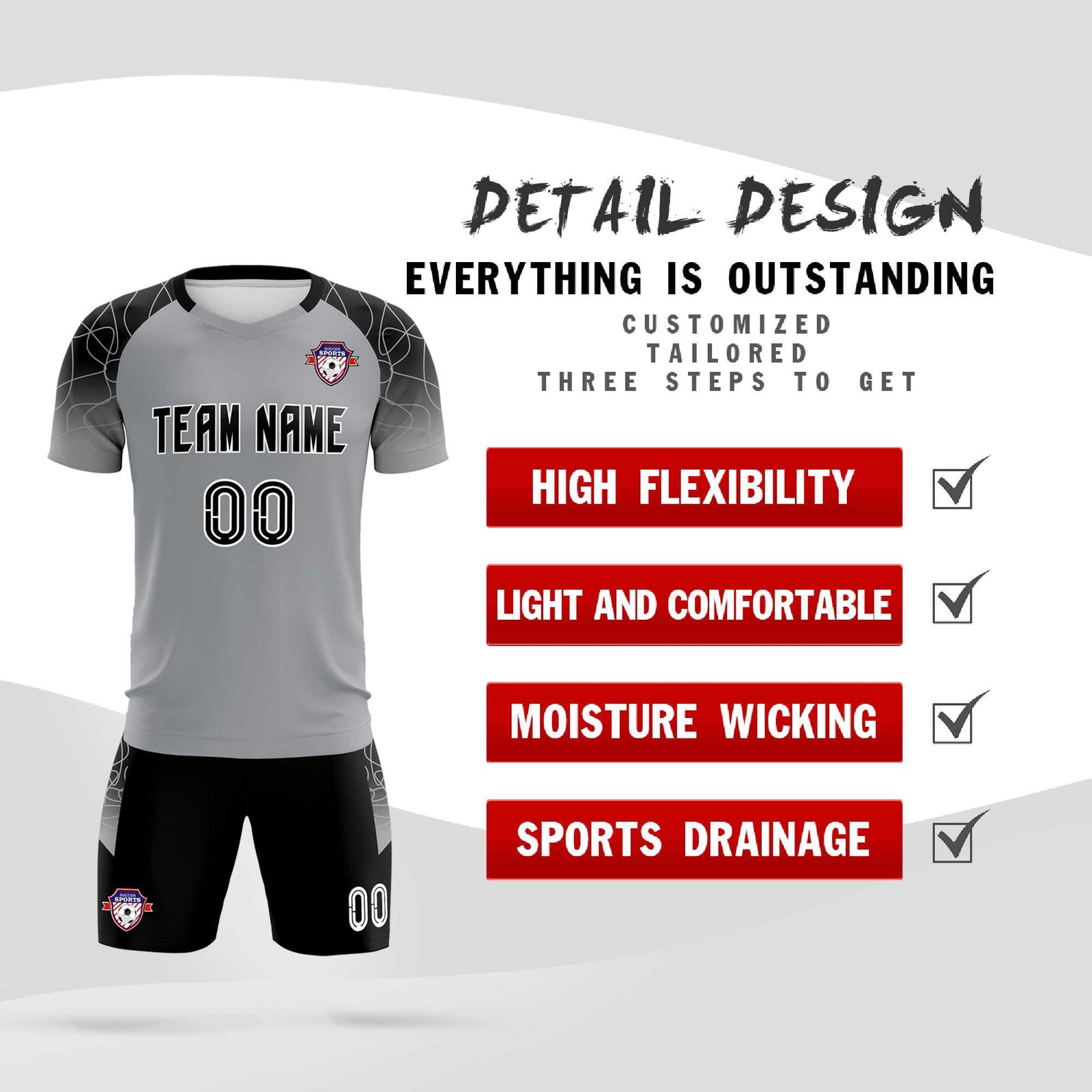 Custom Silver Classic Soccer Training Sets Jersey For Adults/Kids