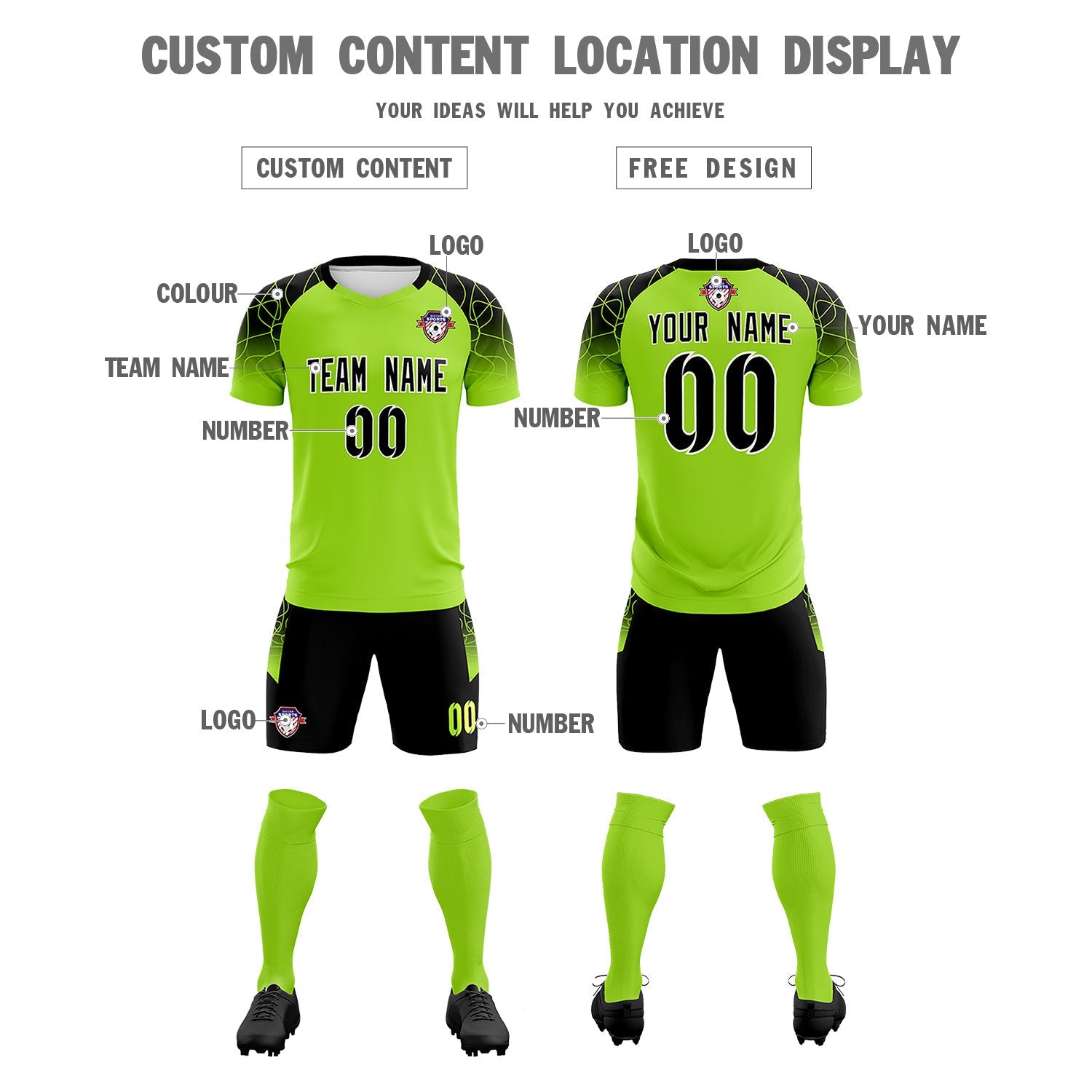 Custom Neon Green Classic Soccer Training Sets Jersey For Adults/Kids