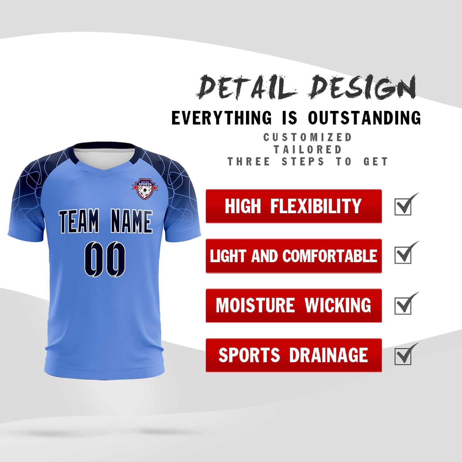 Custom Light Blue Classic Soccer Training Sets Jersey For Adults/Kids