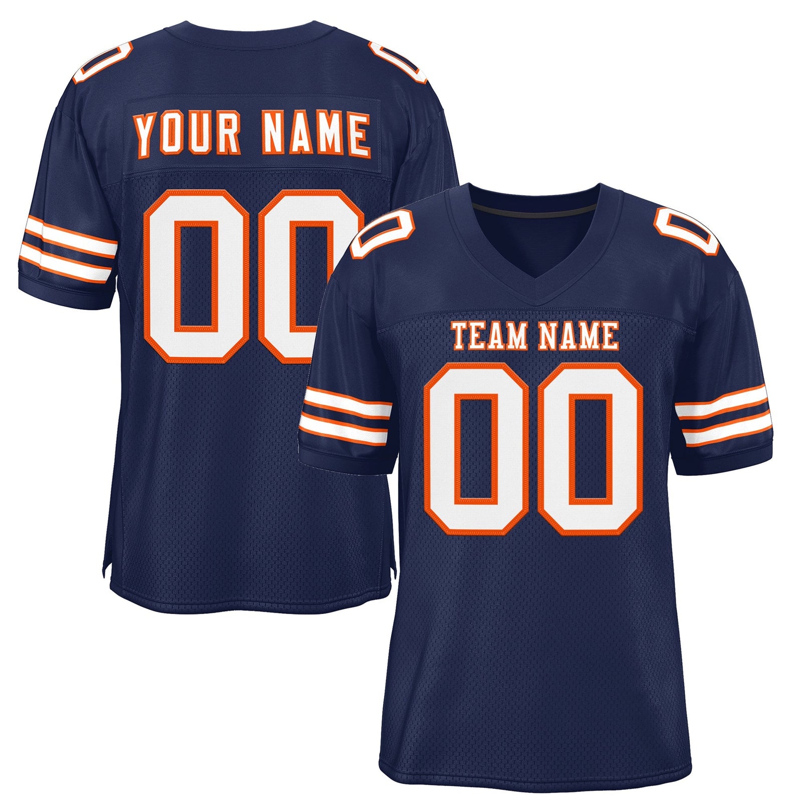Custom Navy White-Orange Classic Style Mesh Authentic Football Jersey
