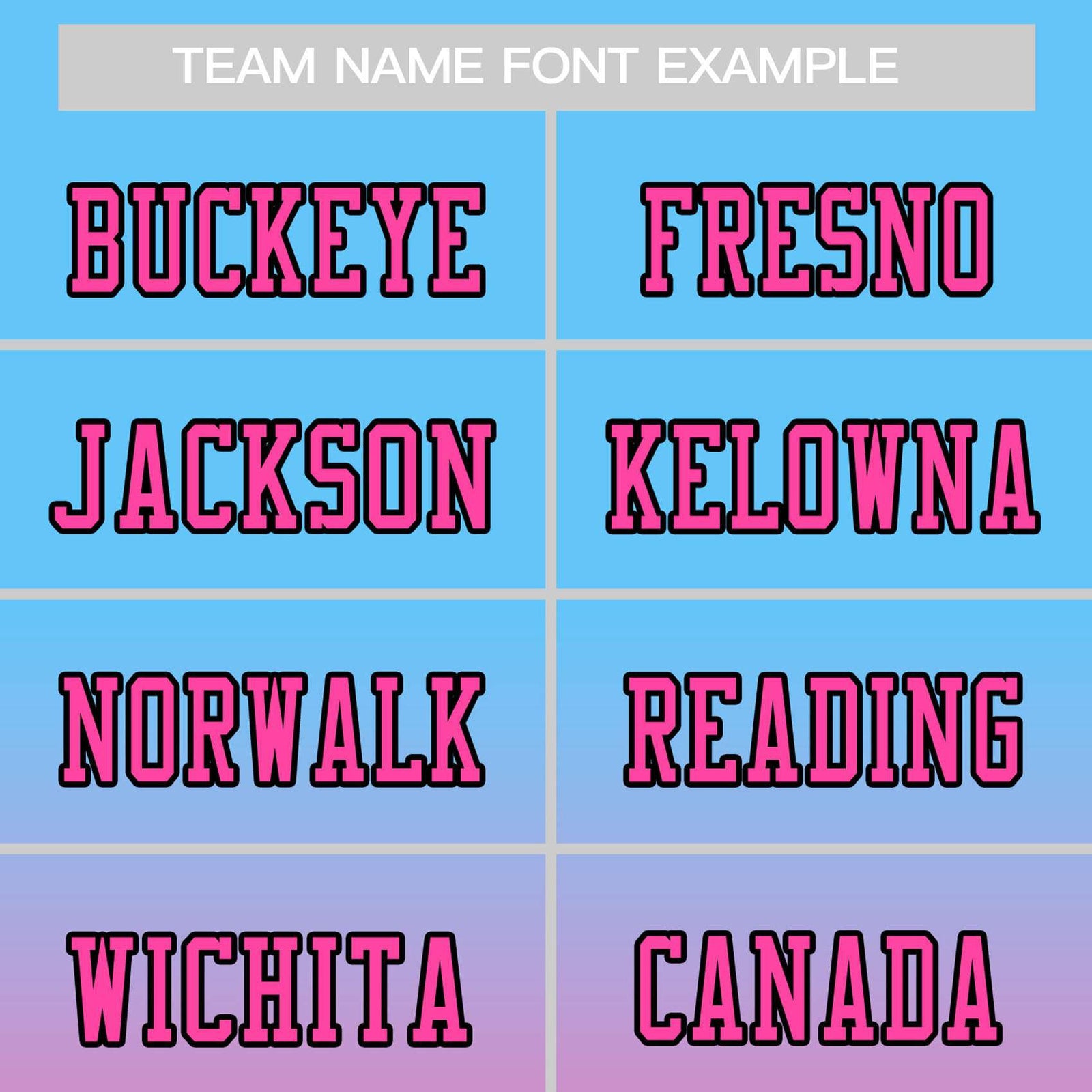 custom bule and pink gradient football jersey name font