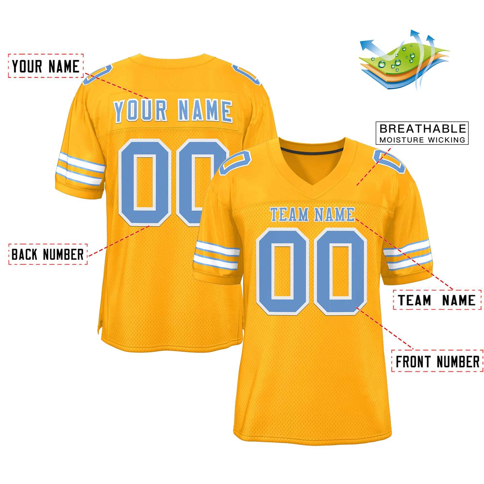 Custom Gold Light Blue-White Classic Style Authentic Football Jersey