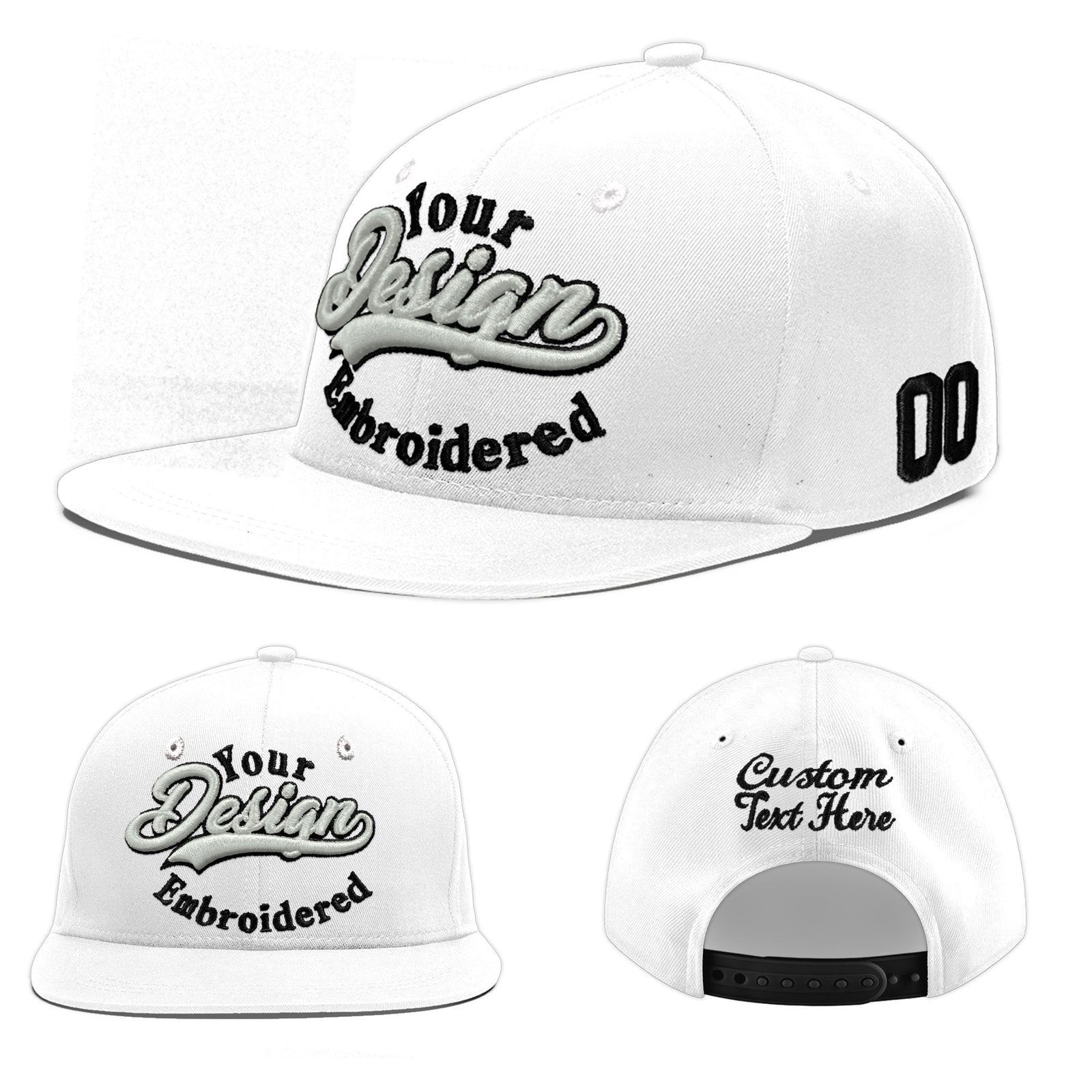 Custom White 3D Puff Embroidery Flat Embroidery Casual Sport Baseball Cap