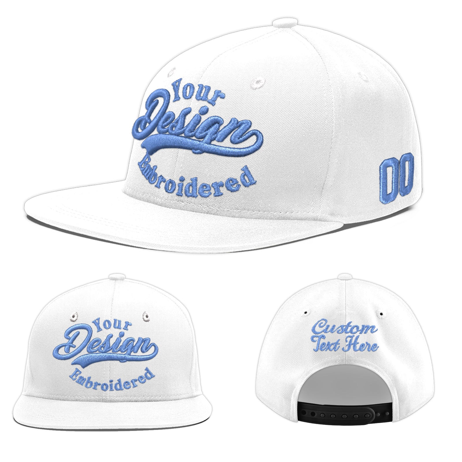 Custom White 3D Puff Embroidery Flat Embroidery Casual Sport Baseball Cap