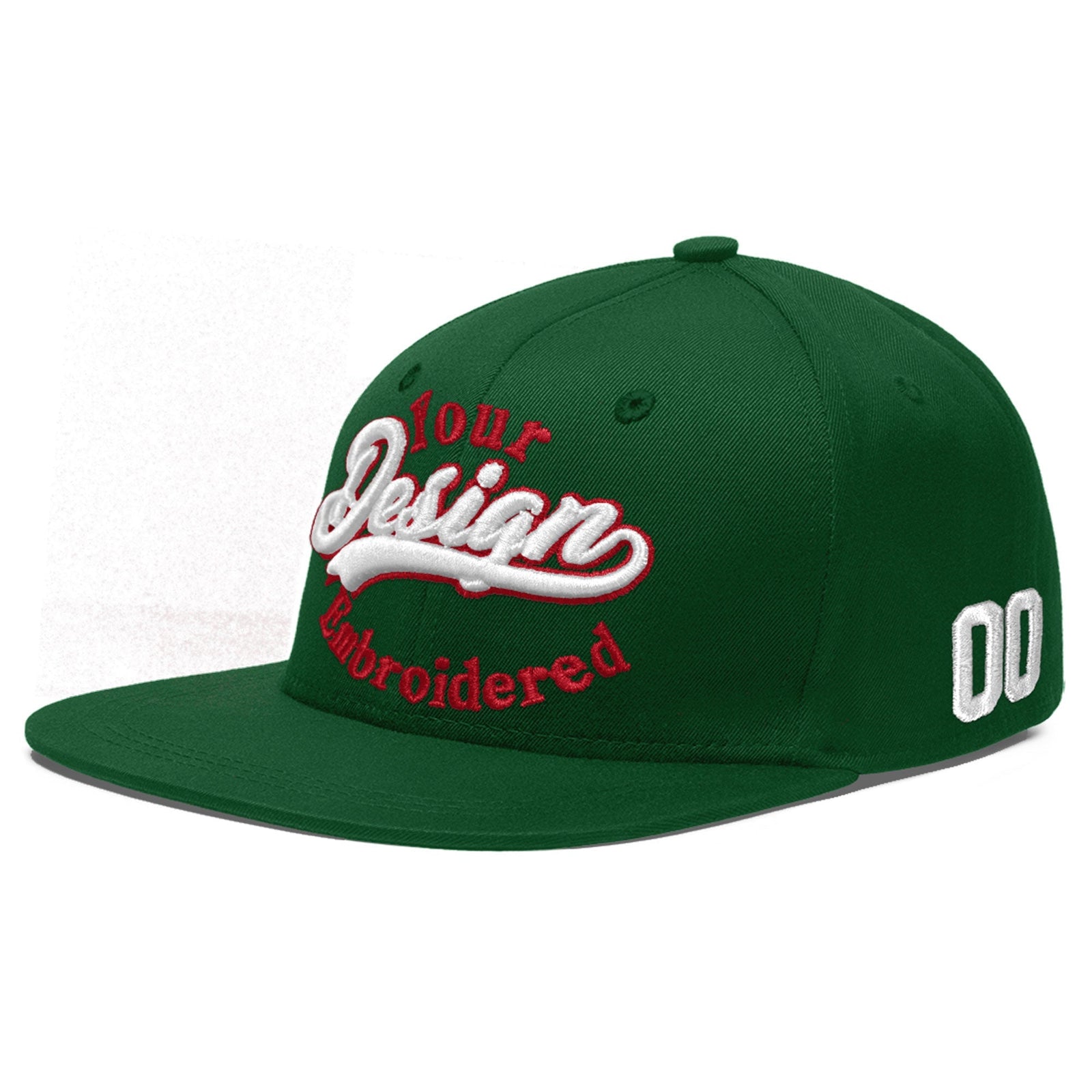 Custom Green 3D Puff Embroidery Flat Embroidery Casual Sport Baseball Cap