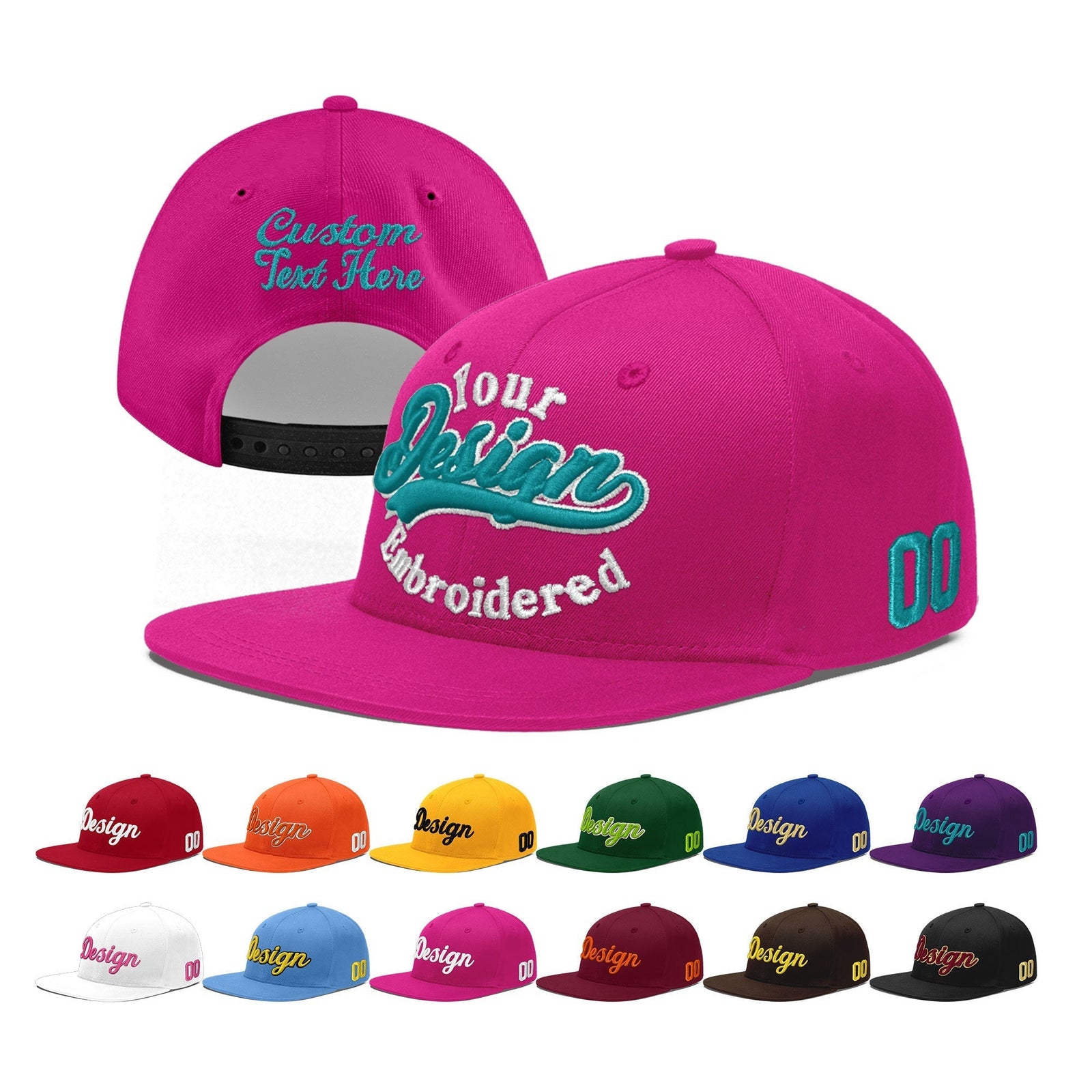 Custom Rose Red 3D Puff Embroidery Flat Embroidery Casual Sport Baseball Cap