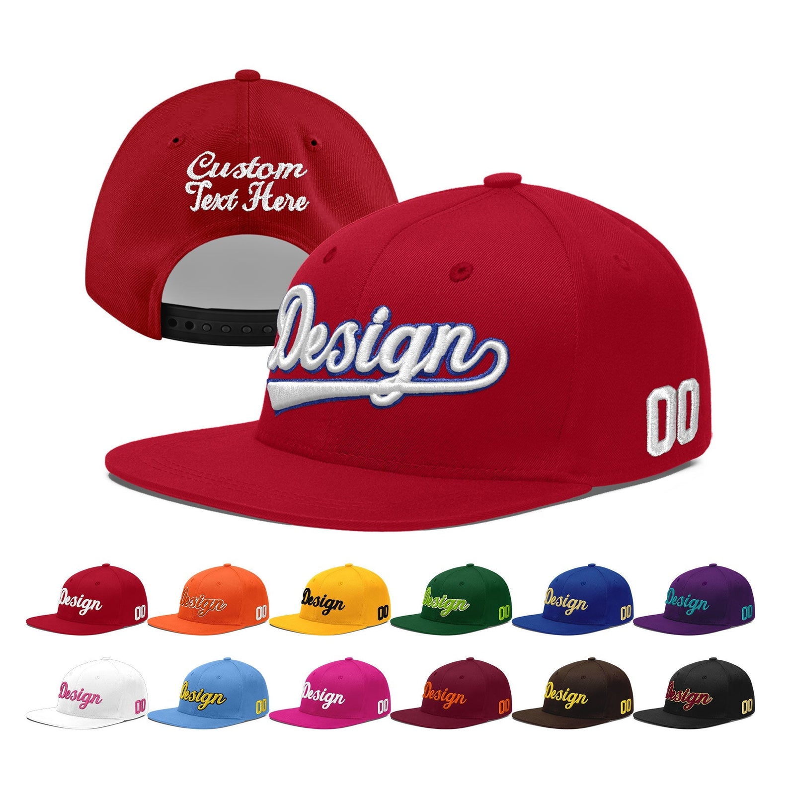 Custom Red 3D Puff Embroidery Flat Embroidery Casual Sport Baseball Cap