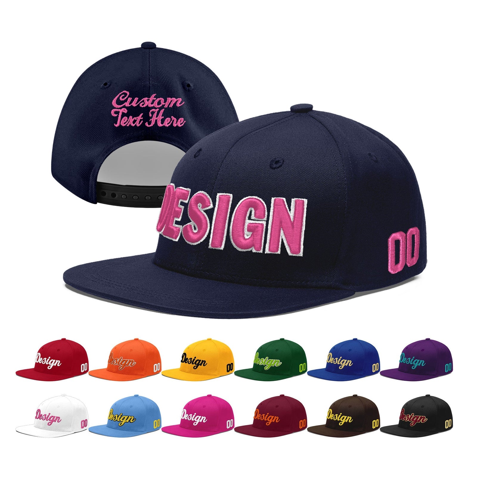 Custom Navy 3D Puff Embroidery Flat Embroidery Casual Sport Baseball Cap