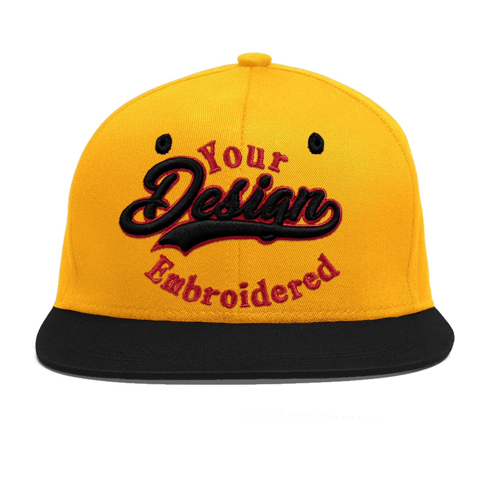 Custom Gold Black 144D Puff Embroidery Flat Embroidery Casual Sport Baseball Cap