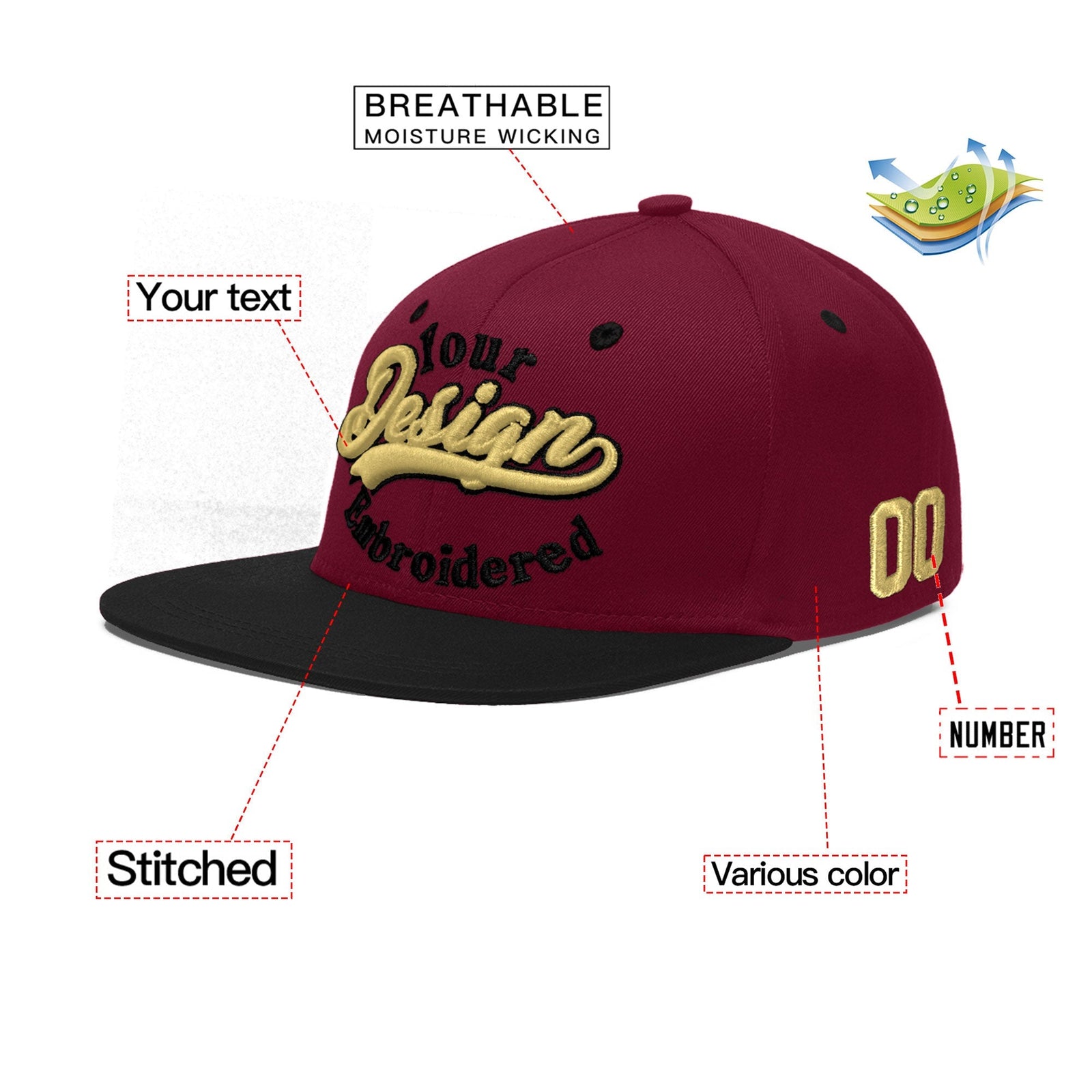 Custom Navy Orange 3D Puff Embroidery Flat Embroidery Casual Sport Baseball Cap