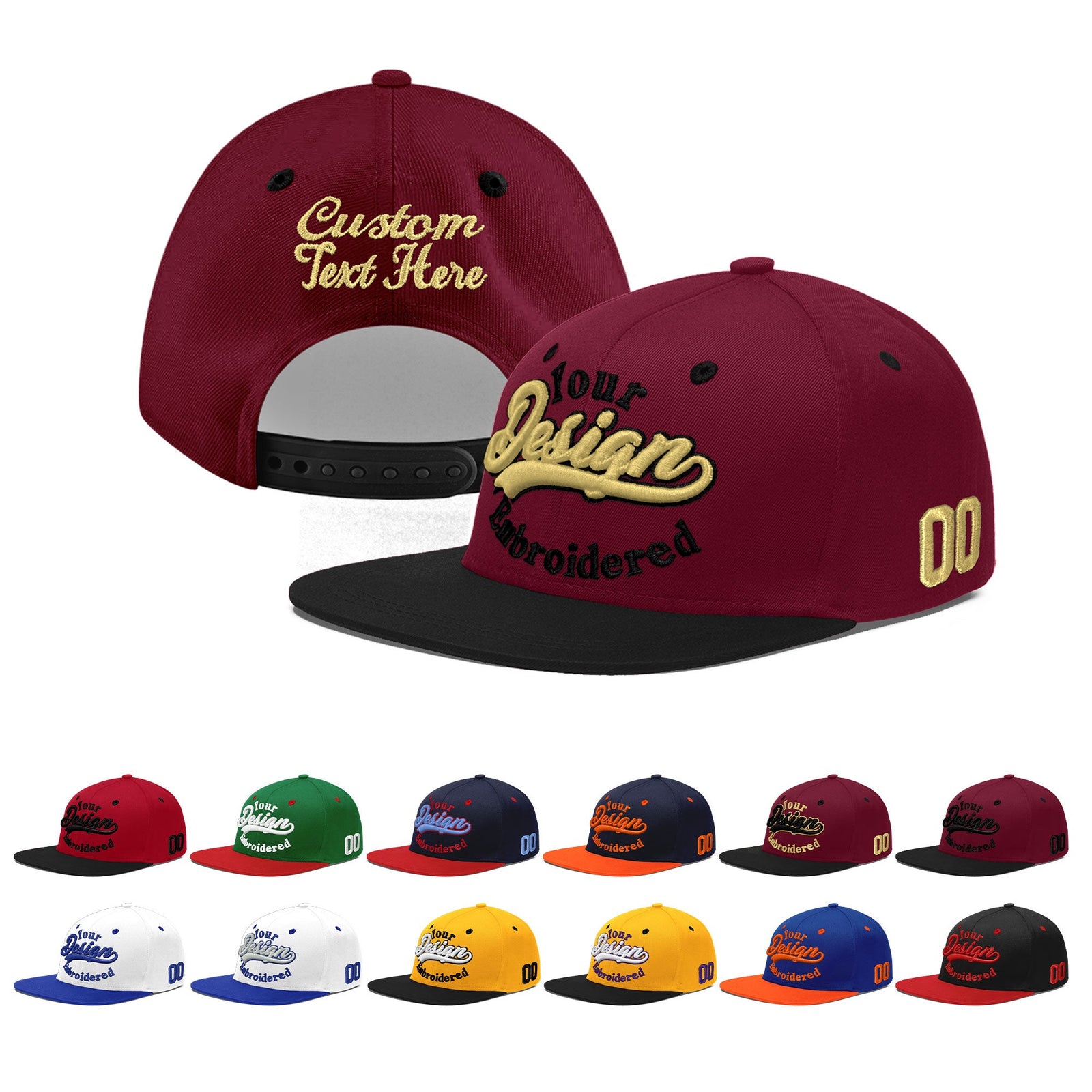 Custom Navy Orange 3D Puff Embroidery Flat Embroidery Casual Sport Baseball Cap
