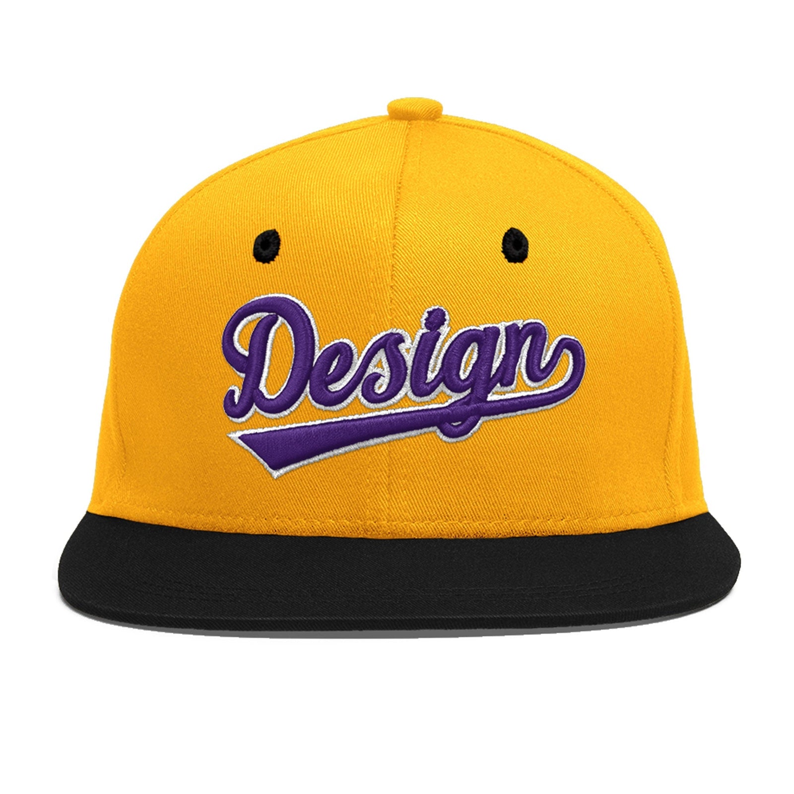 Custom Gold Black 120D Puff Embroidery Flat Embroidery Casual Sport Baseball Cap