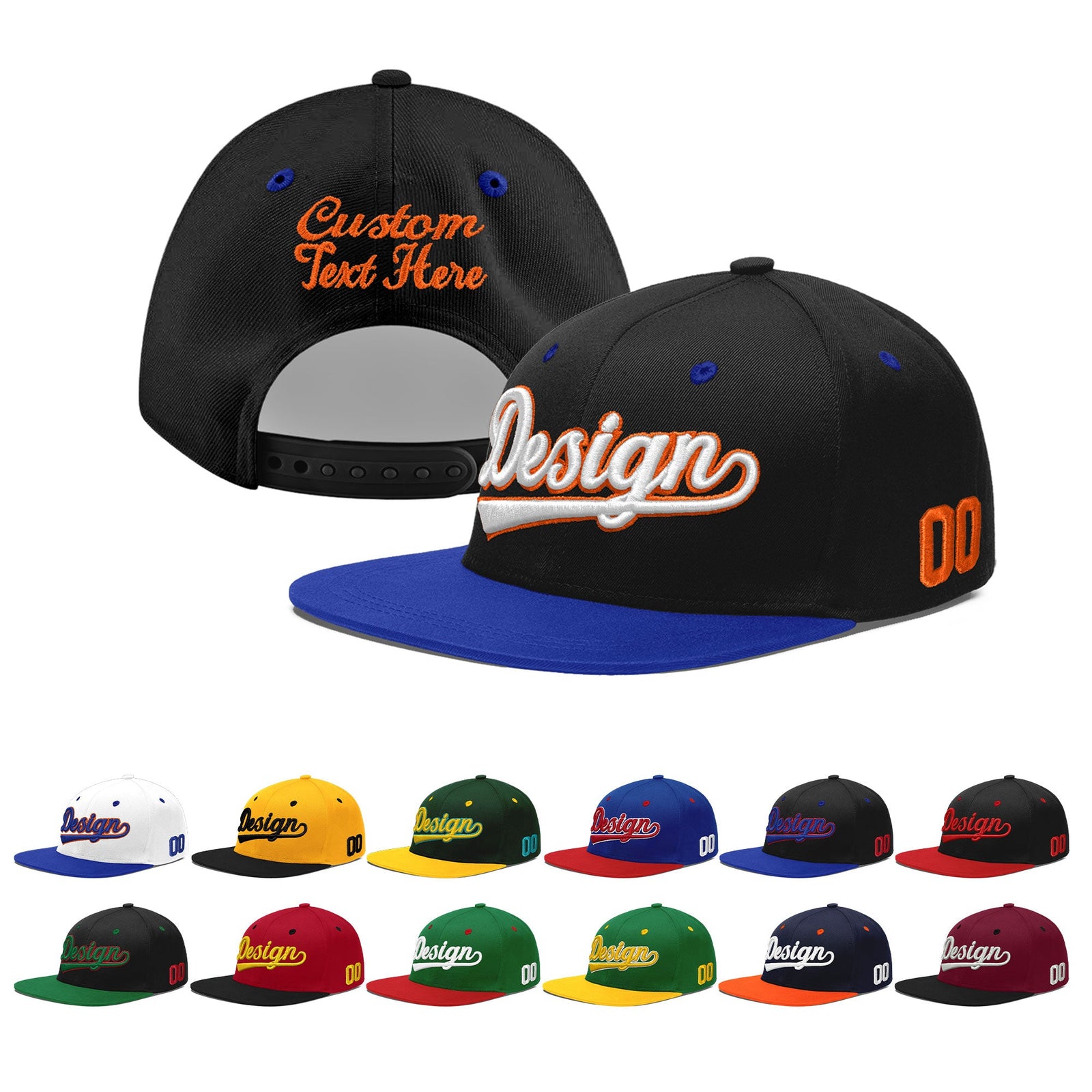 Custom Black Royal Blue 3D Puff Embroidery Flat Embroidery Casual Sport Baseball Cap
