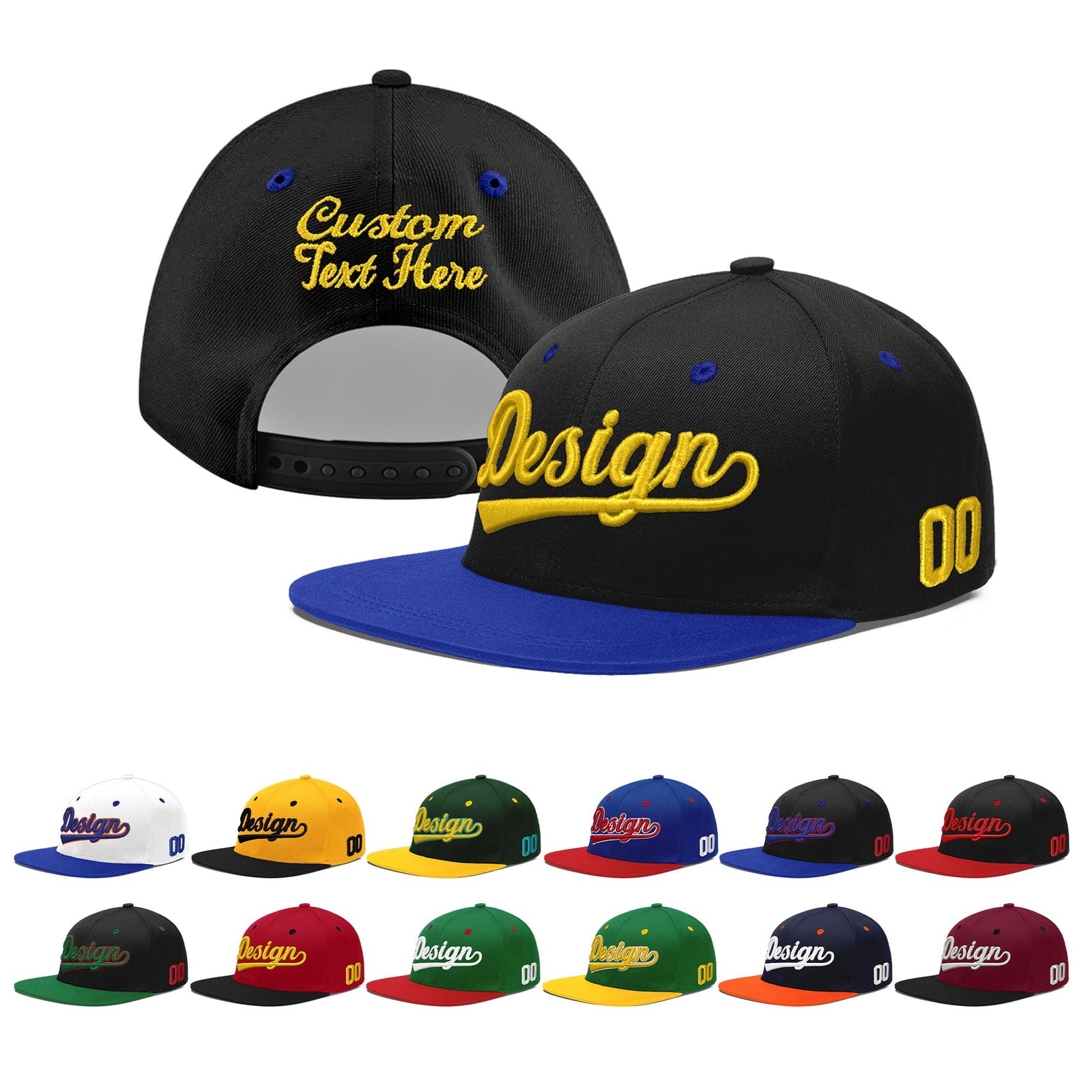 Custom Black Royal Blue 3D Puff Embroidery Flat Embroidery Casual Sport Baseball Cap