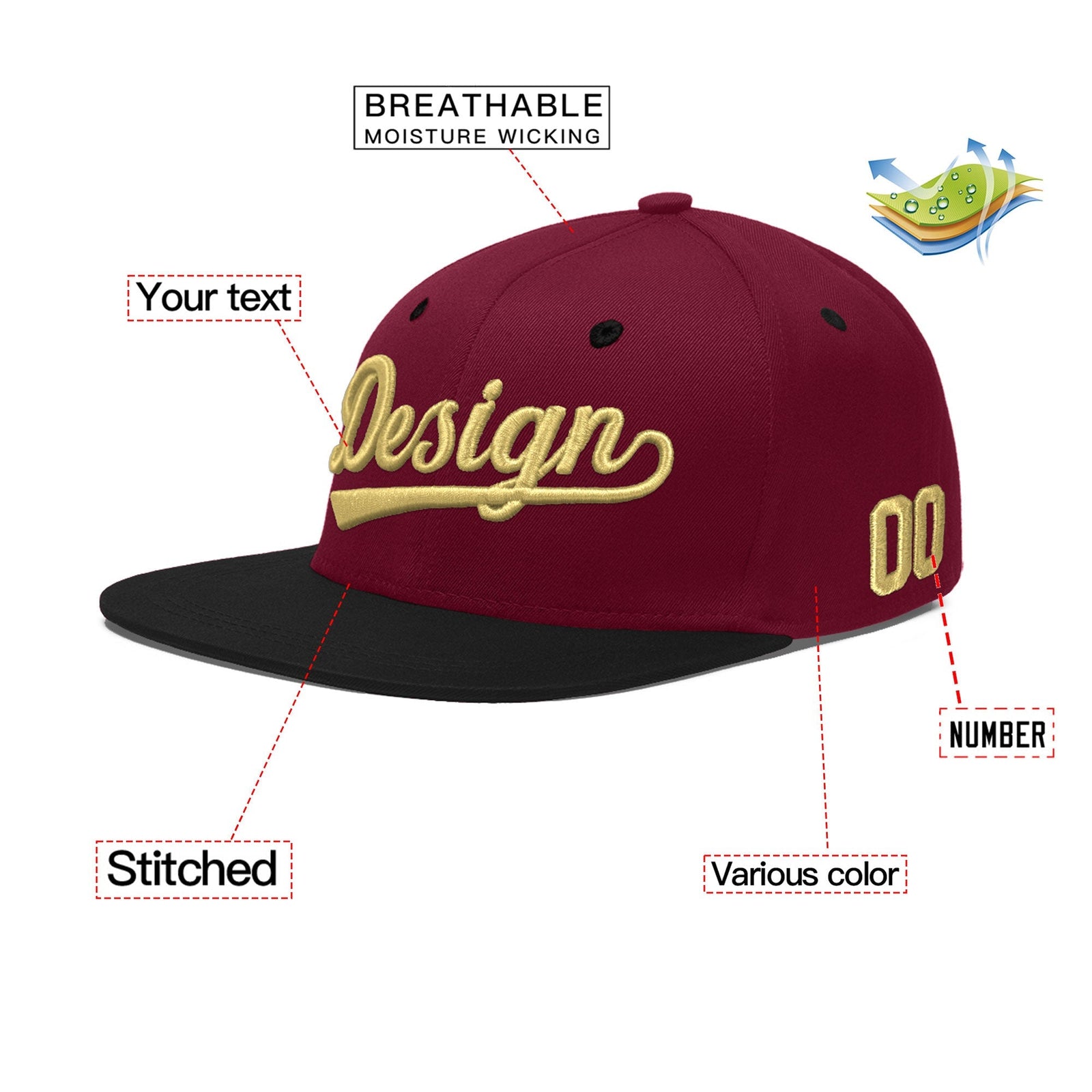 Custom Navy Orange 3D Puff Embroidery Flat Embroidery Casual Sport Baseball Cap