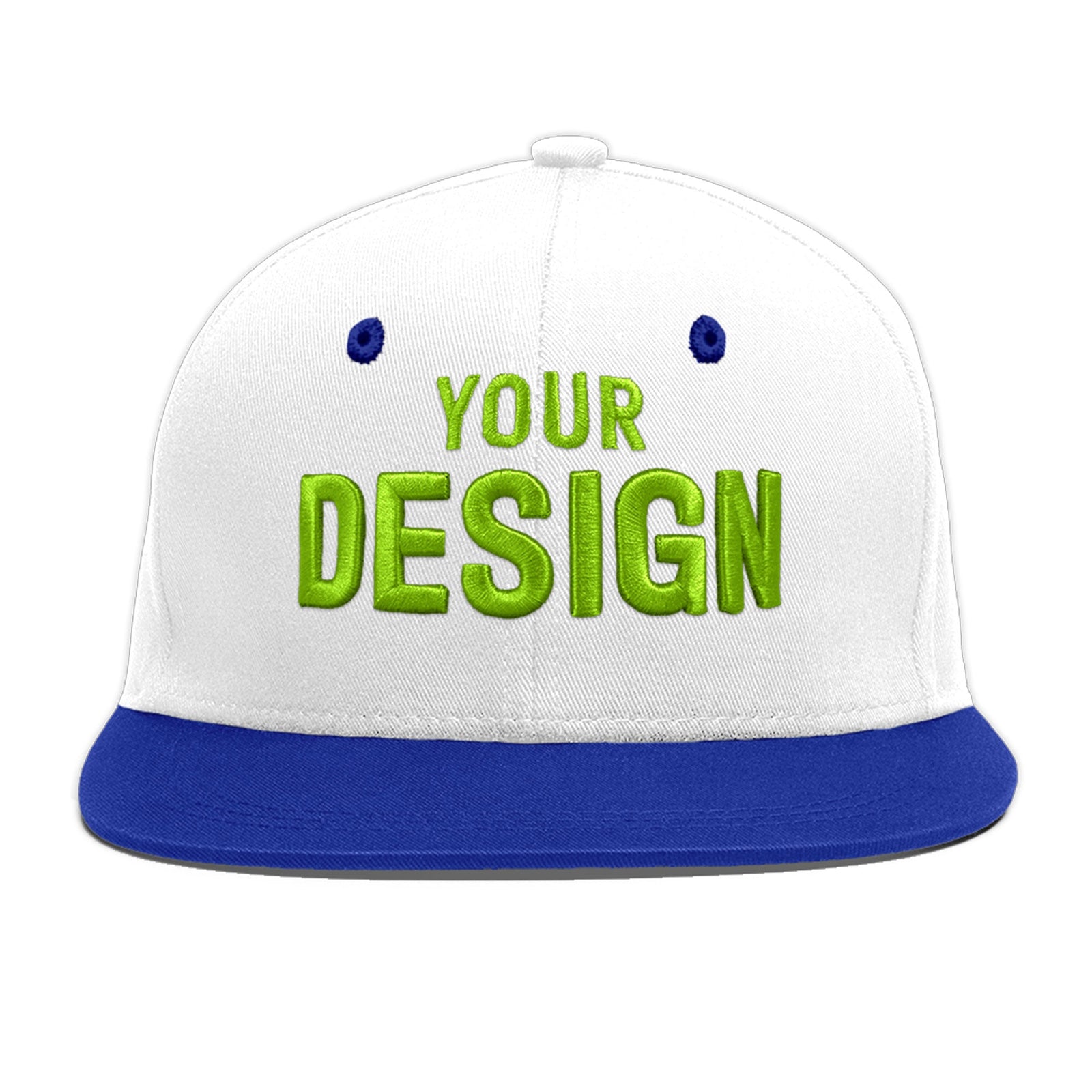 Custom White Royal Blue 88D Puff Embroidery Flat Embroidery Casual Sport Baseball Cap