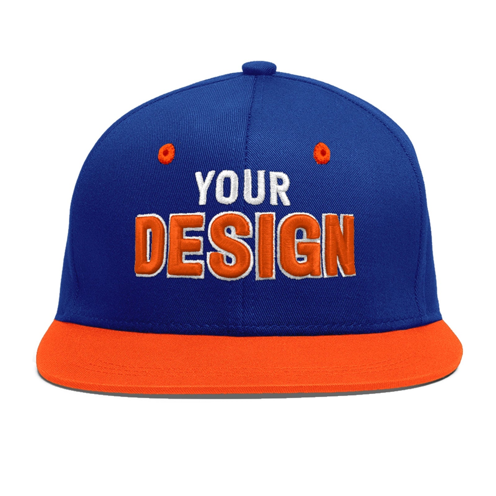 Custom Royal Blue Orange 3D Puff Embroidery Flat Embroidery Casual Sport Baseball Cap