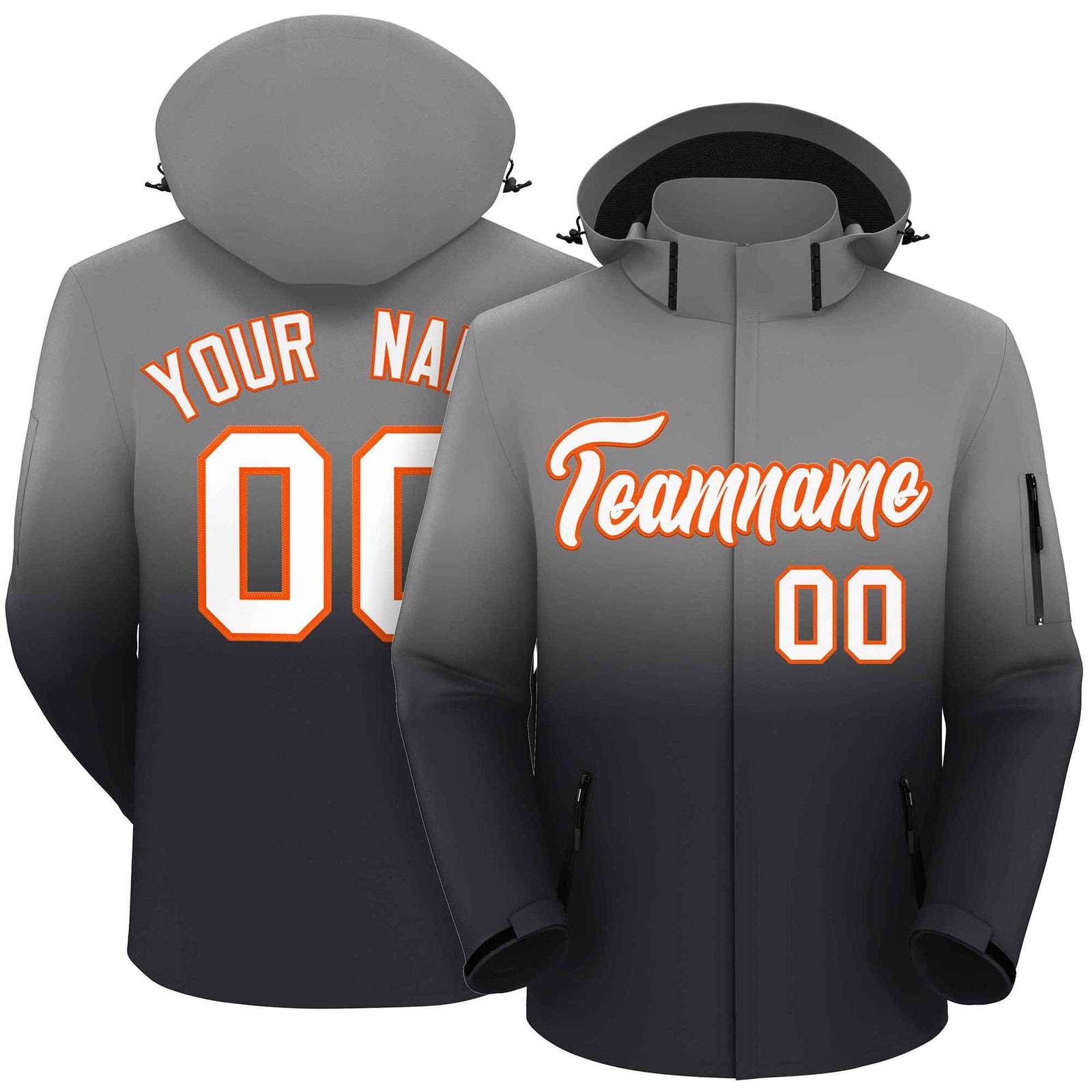 Custom Gray Dark Gray Gradient Fashion Outdoor Hooded Waterproof Jacket