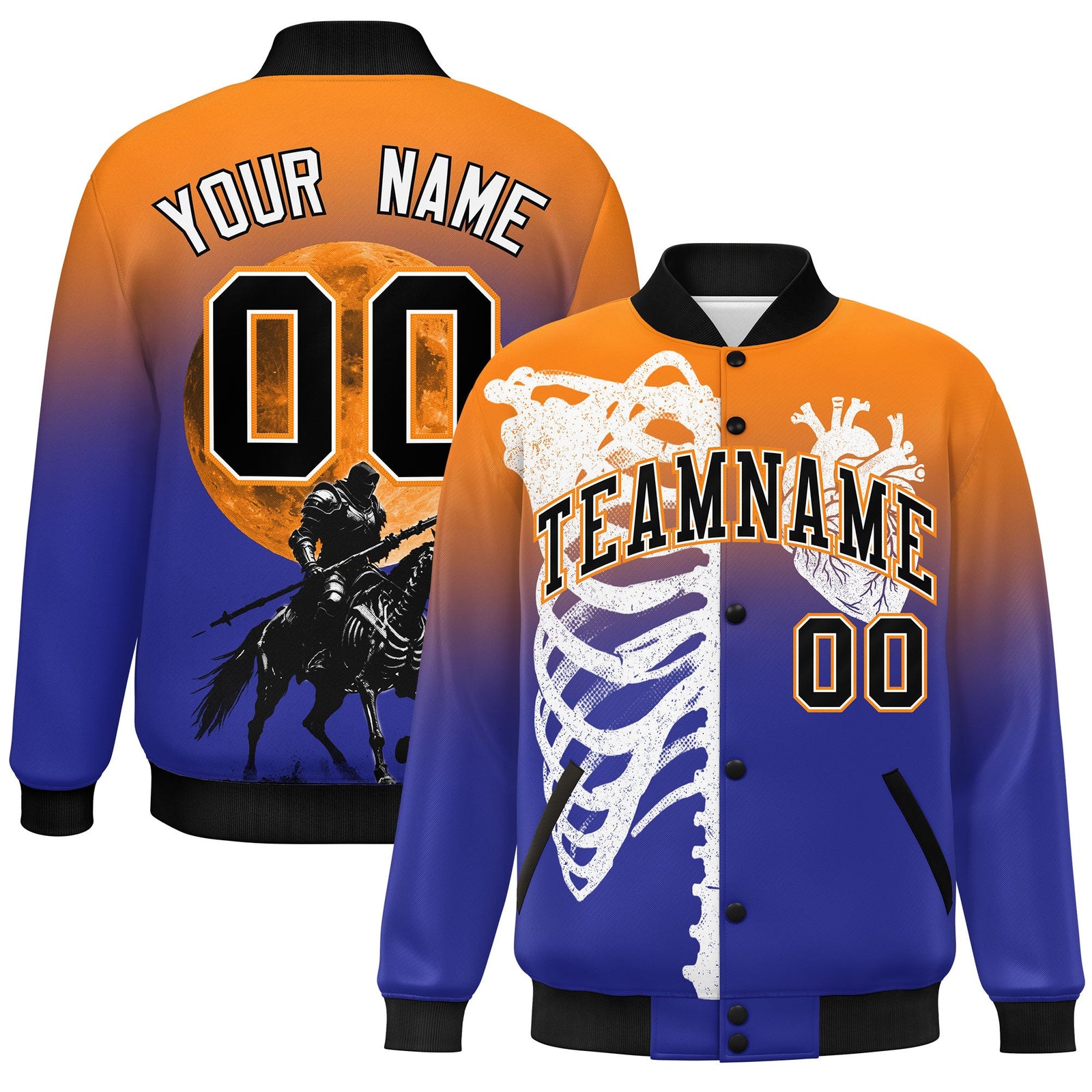 Custom Orange Royal Black skeleton Halloween Graffiti Pattern Moisture-Wicking Jacket| KXKSHOP