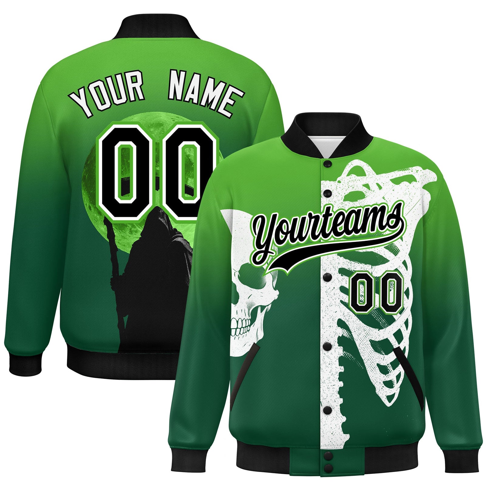 Custom Light Green Dark Green Black skeleton Halloween Graffiti Pattern Moisture-Wicking Jacket| KXKSHOP