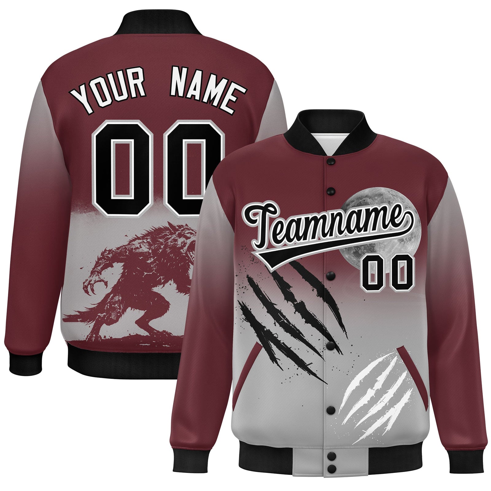 Custom Burgundy Gray Black skeleton Halloween Graffiti Pattern Moisture-Wicking Jacket| KXKSHOP