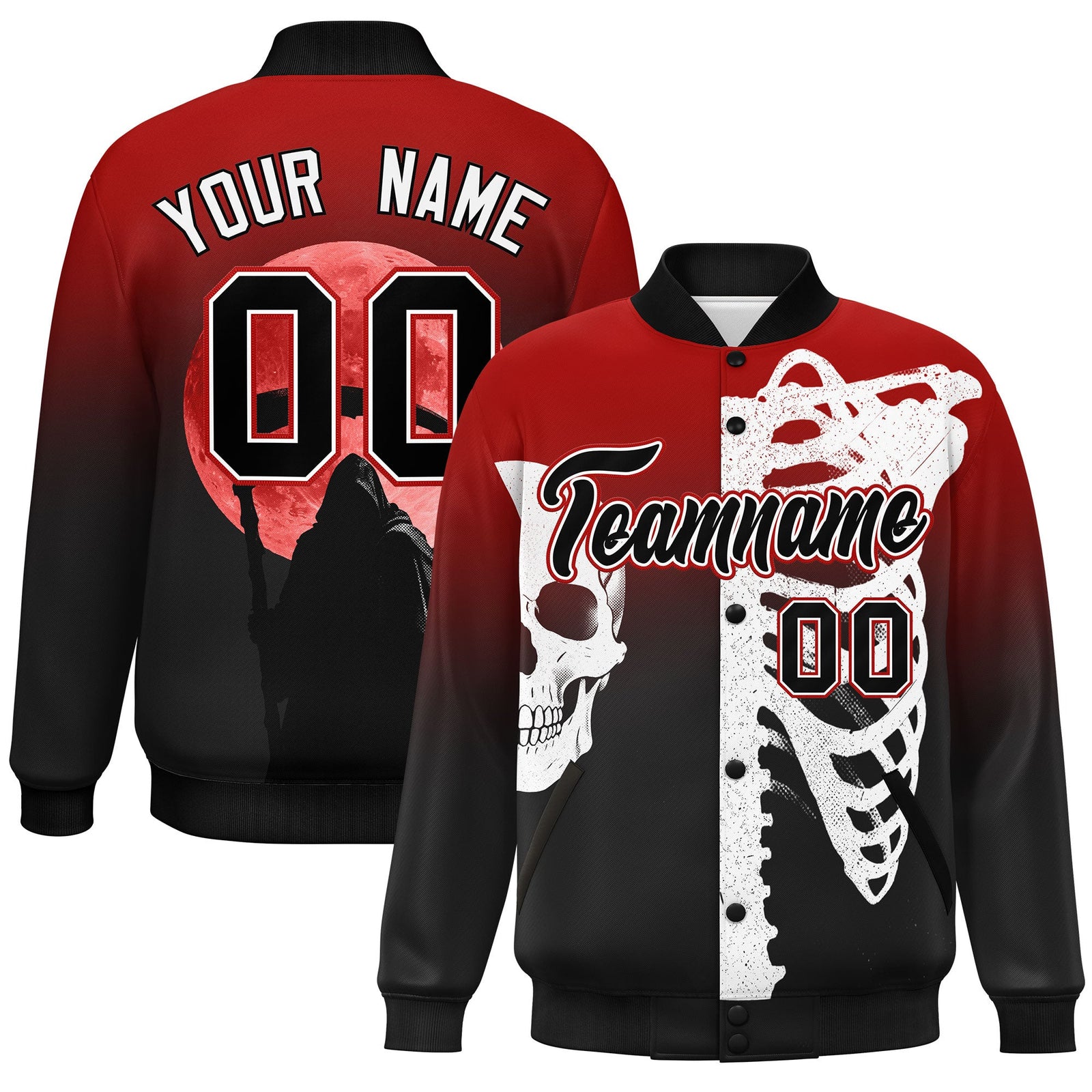 Custom Red Black White skeleton Halloween Graffiti Pattern Moisture-Wicking Jacket| KXKSHOP