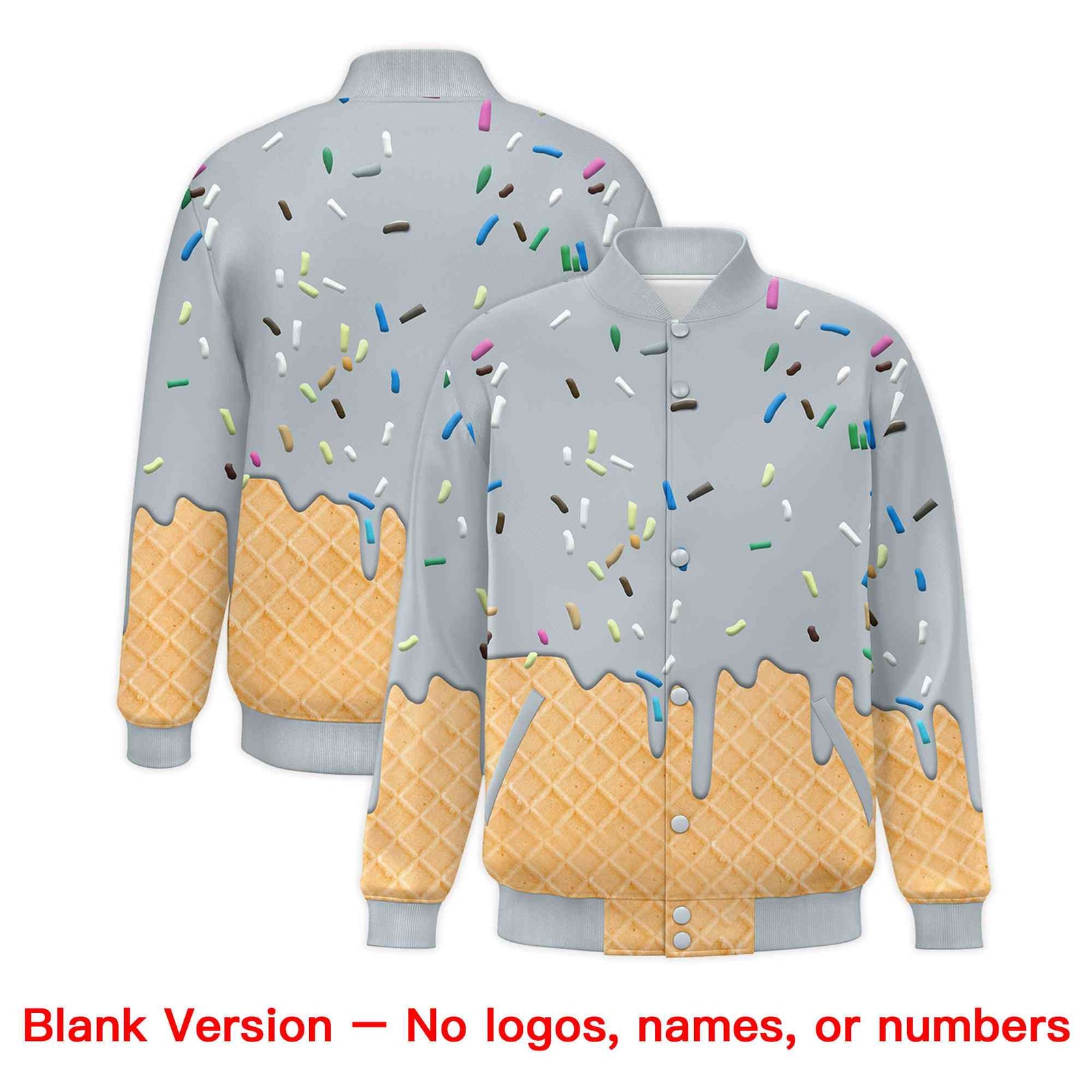 Custom Silver Ice Cream Cone Graffiti Pattern Full-Snap Varsity Letterman Jackets
