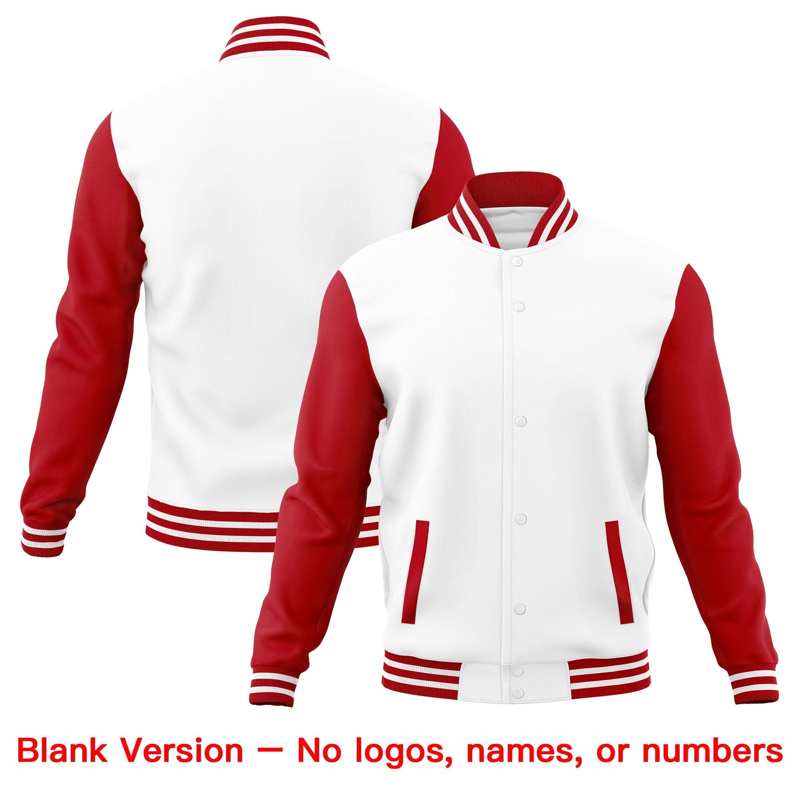 Custom White Red Black Raglan Sleeves Full-Snap Letterman Cotton Fabric Jacket| KXKSHOP